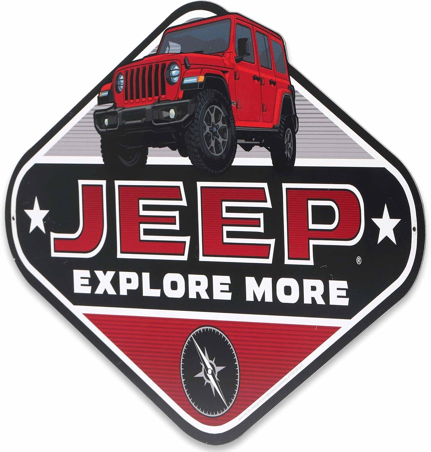 Red Jeep Explore More Diamond Metal Wall Sign