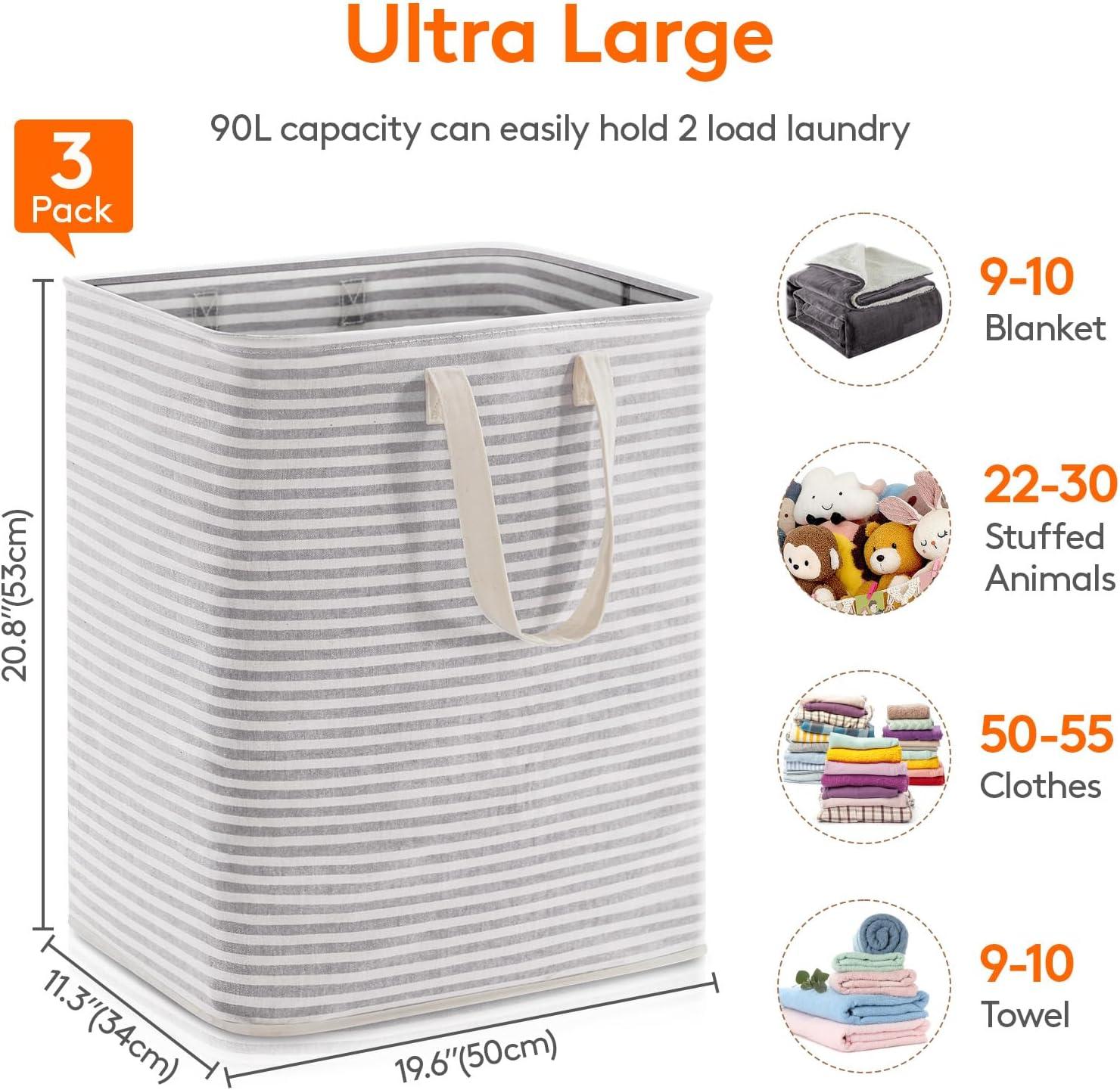 Lifewit 3 Pack Laundry Hamper Large Collapsible Laundry Baskets, Freestanding Waterproof Grey