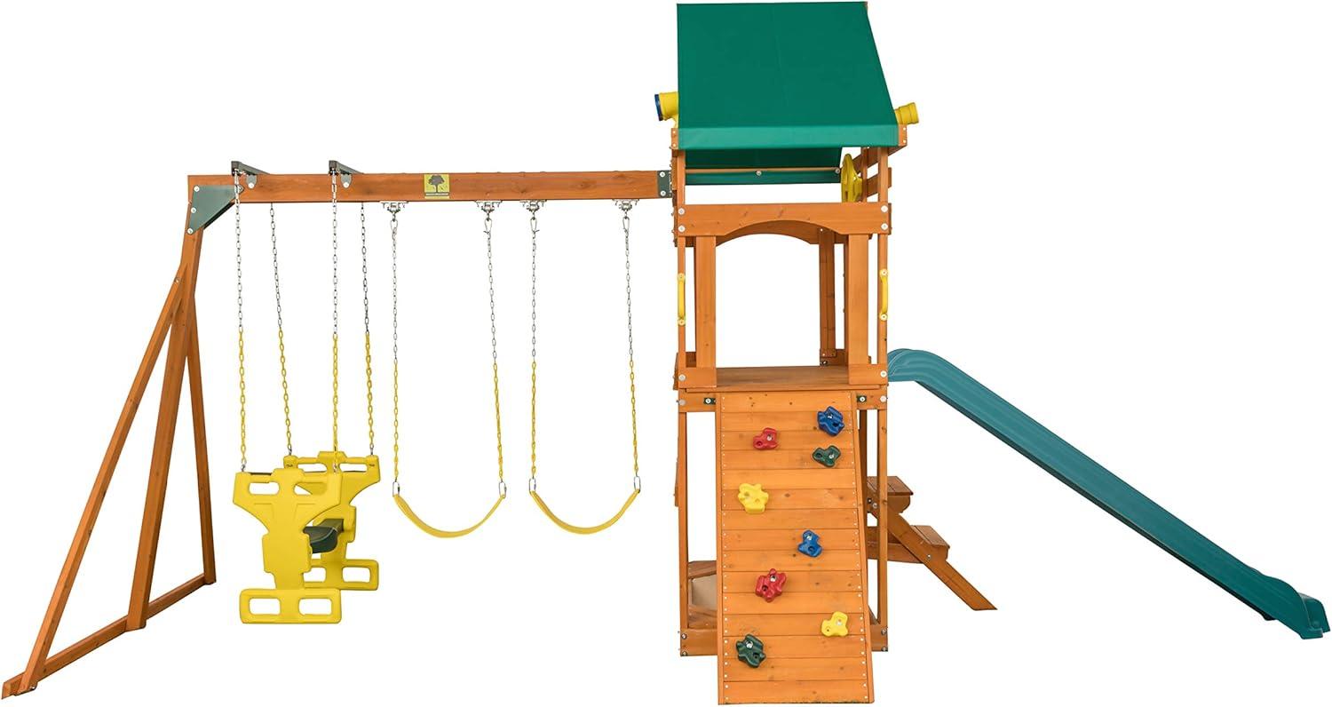 Sky View Cedar Backyard Playset with Swings and Slide