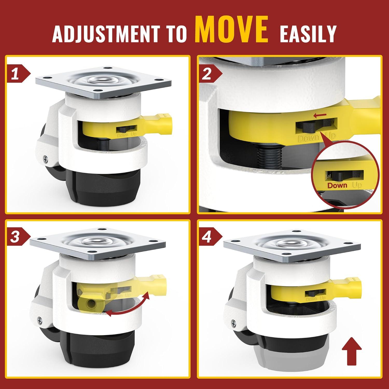 HOLKIE Leveling Caster Wheels set of 4,Heavy Duty Industrial Workbench Wheel with Adjustable Leveling Pads,Total Capacity 2200 Lbs