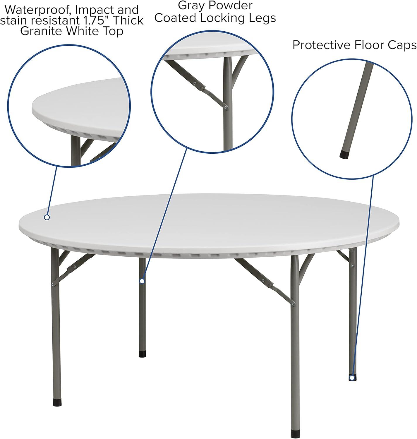 Parker 60" Round Granite White Plastic Event and Party Folding Table