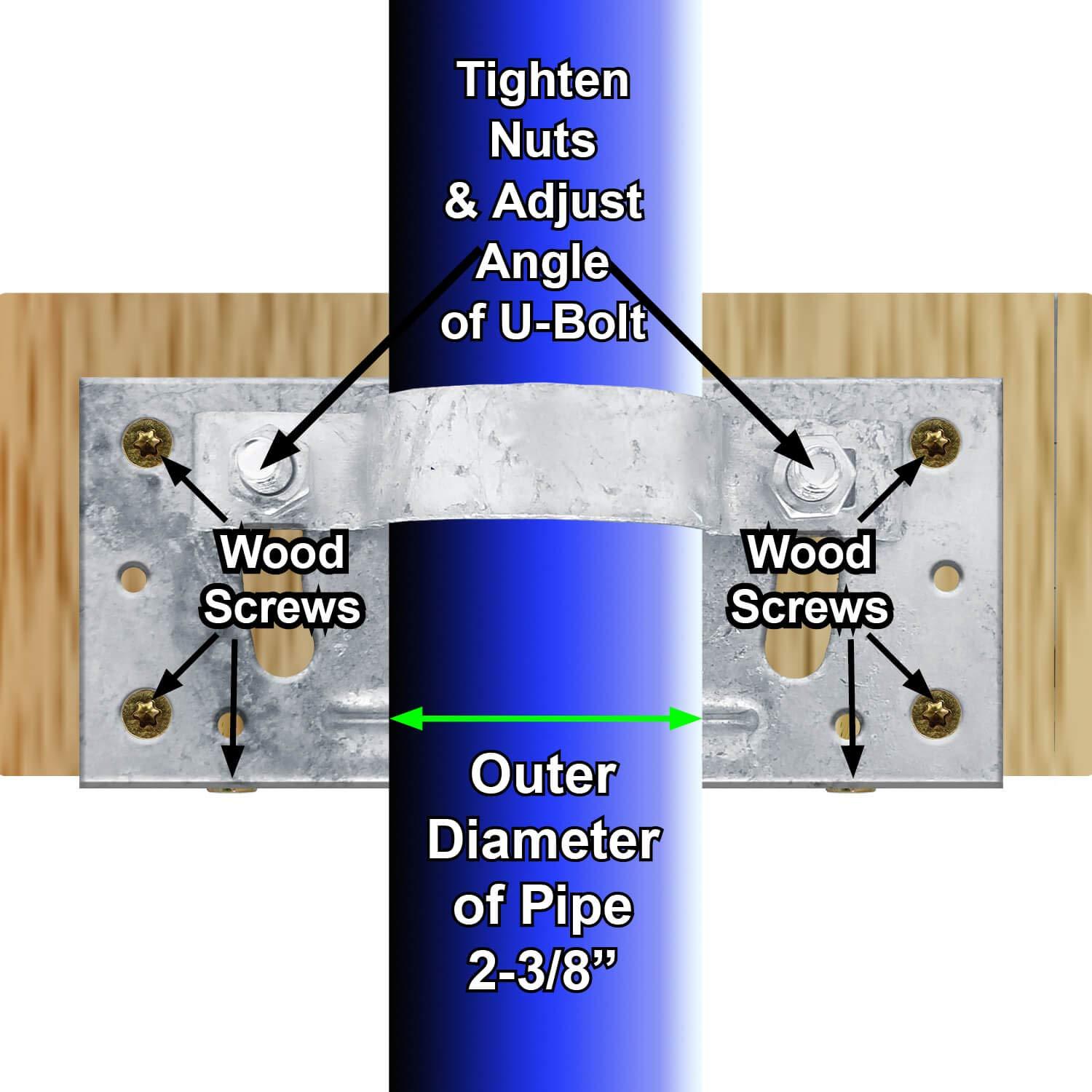Jake Sales 2-3/8" Wood Fence to Round Steel Post Panel Attachment Adapter Bracket: Galvanized Steel, Adjustable Clamp, Resists Rusting