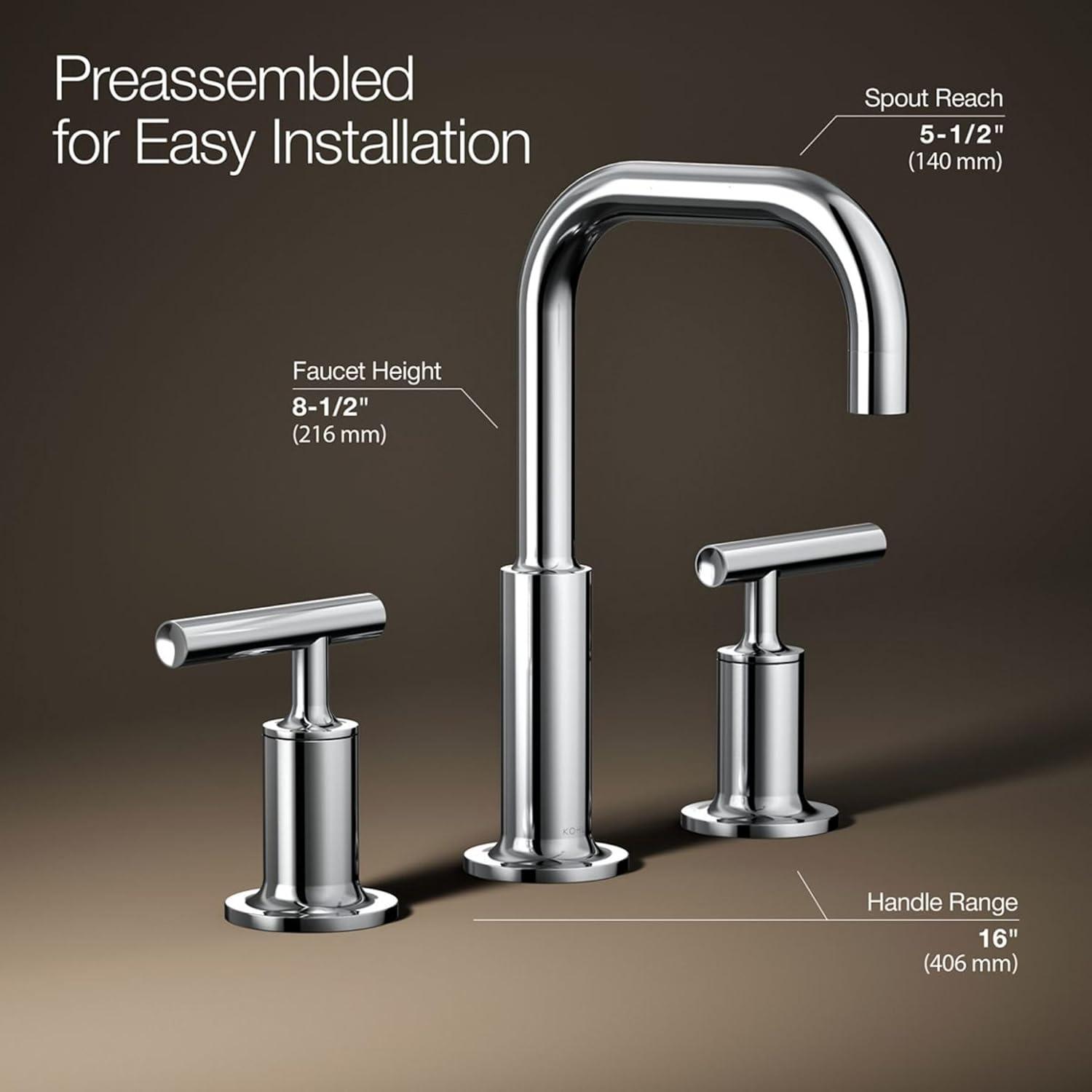 Purist® Widespread Faucet with Drain Assembly Low Lever Handles and Low Gooseneck Spout