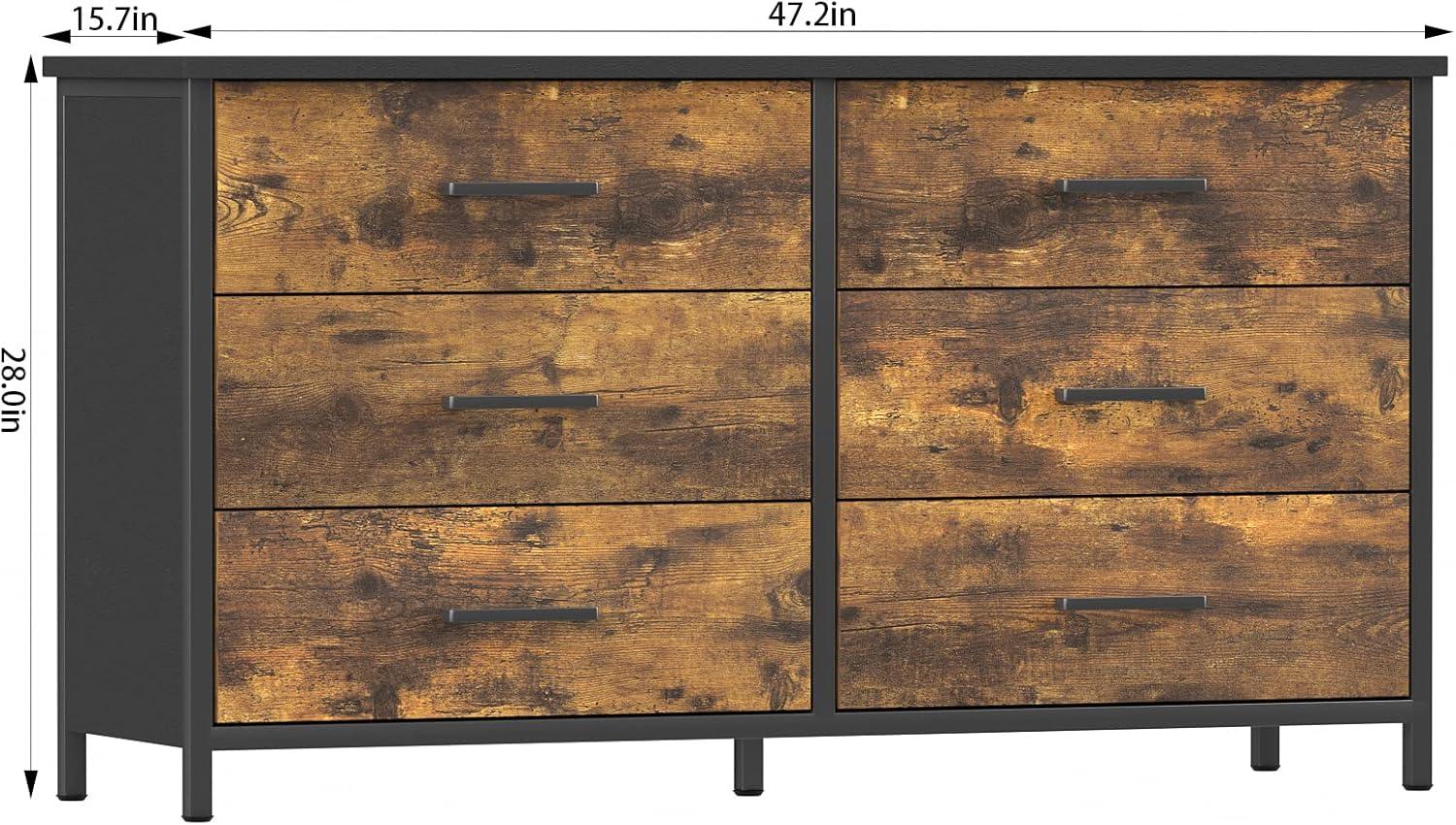 YYAo Dresser,Storage Dresser,Chest of Drawer,Chest Dresser,Industrial Style 6 Drawer Double Dresser,Rustic Brown Wood Storage Dresser Clothes Organizer