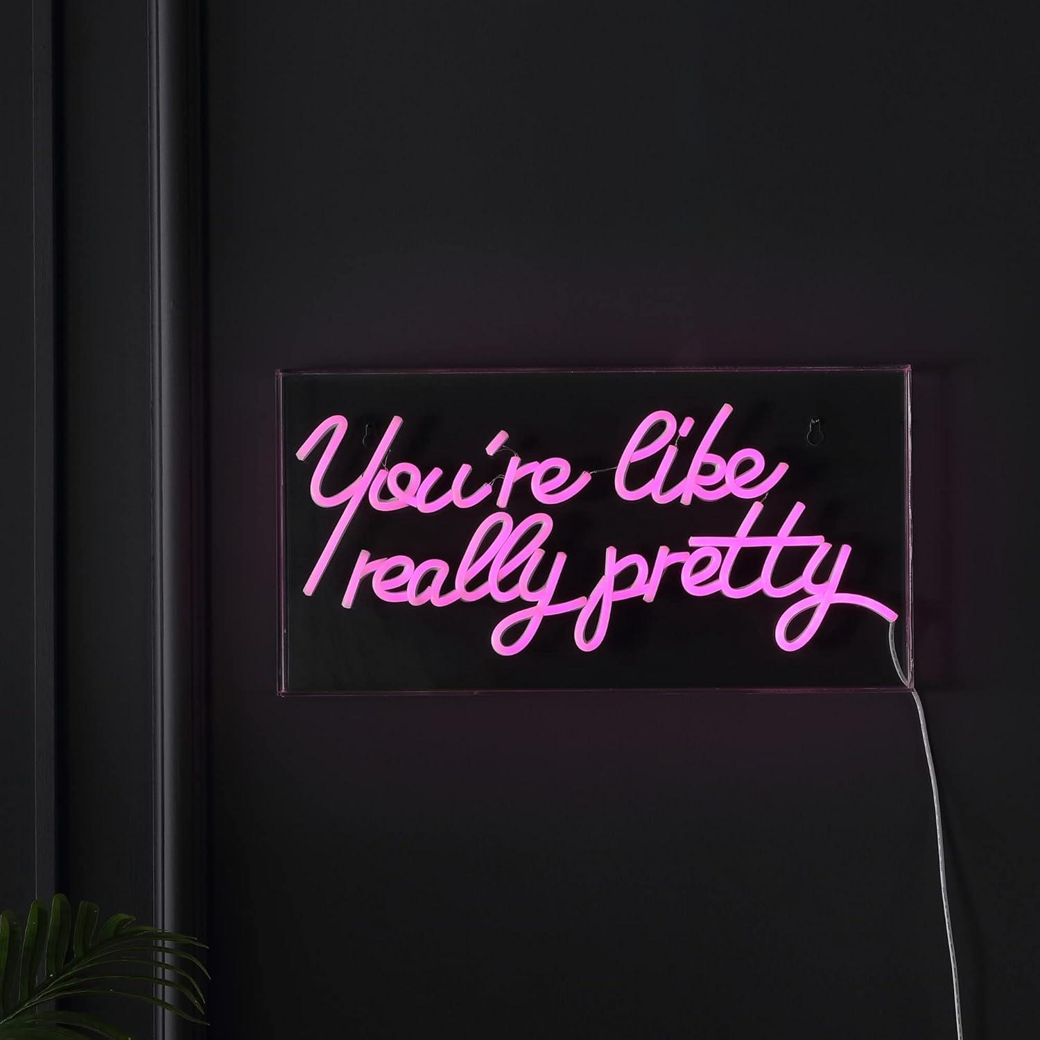 JONATHAN Y NEN1025A You're Like Really Pretty 19.6" X 10.1" Contemporary Glam Acrylic Box USB Operated LED Neon Light, Pink