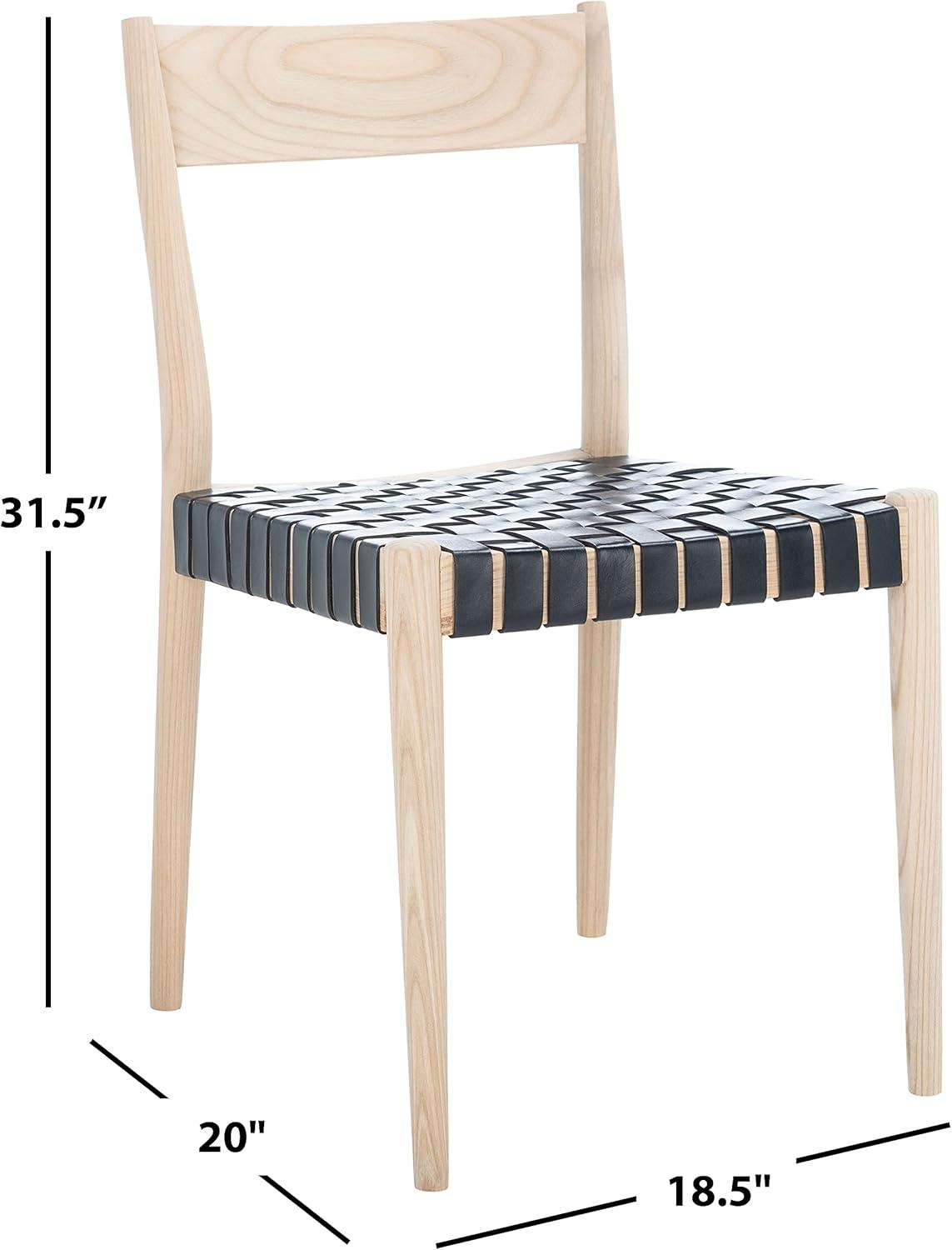 Eluned Leather Dining Chair (Set Of 2) - Black/Natural - Safavieh