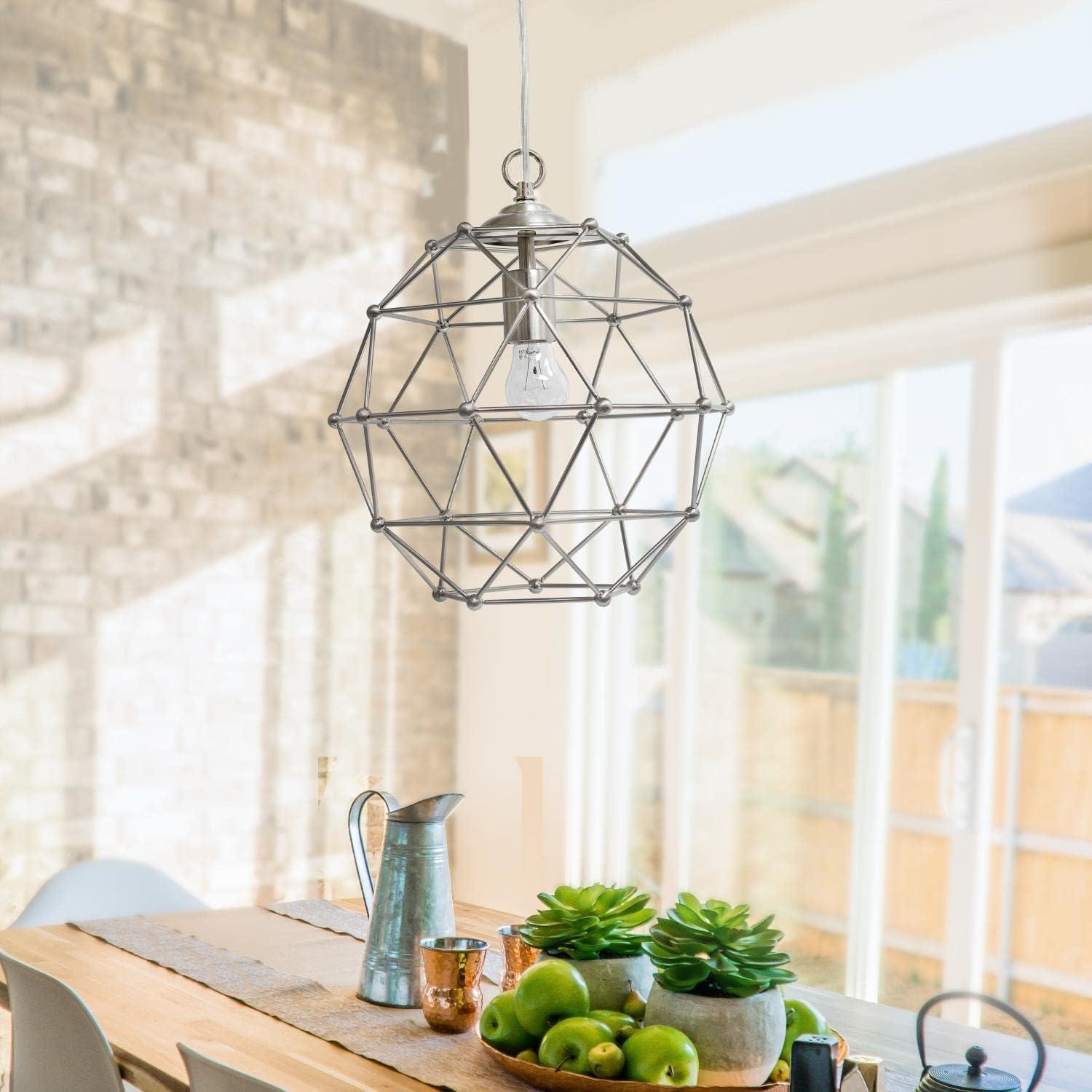 1 Light Hexagon Industrial Rustic Pendant Light, Brushed Nickel