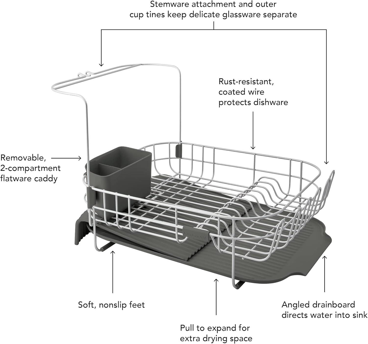 Kitchenaid Satin Wire Expandable Dish Rack in Gray