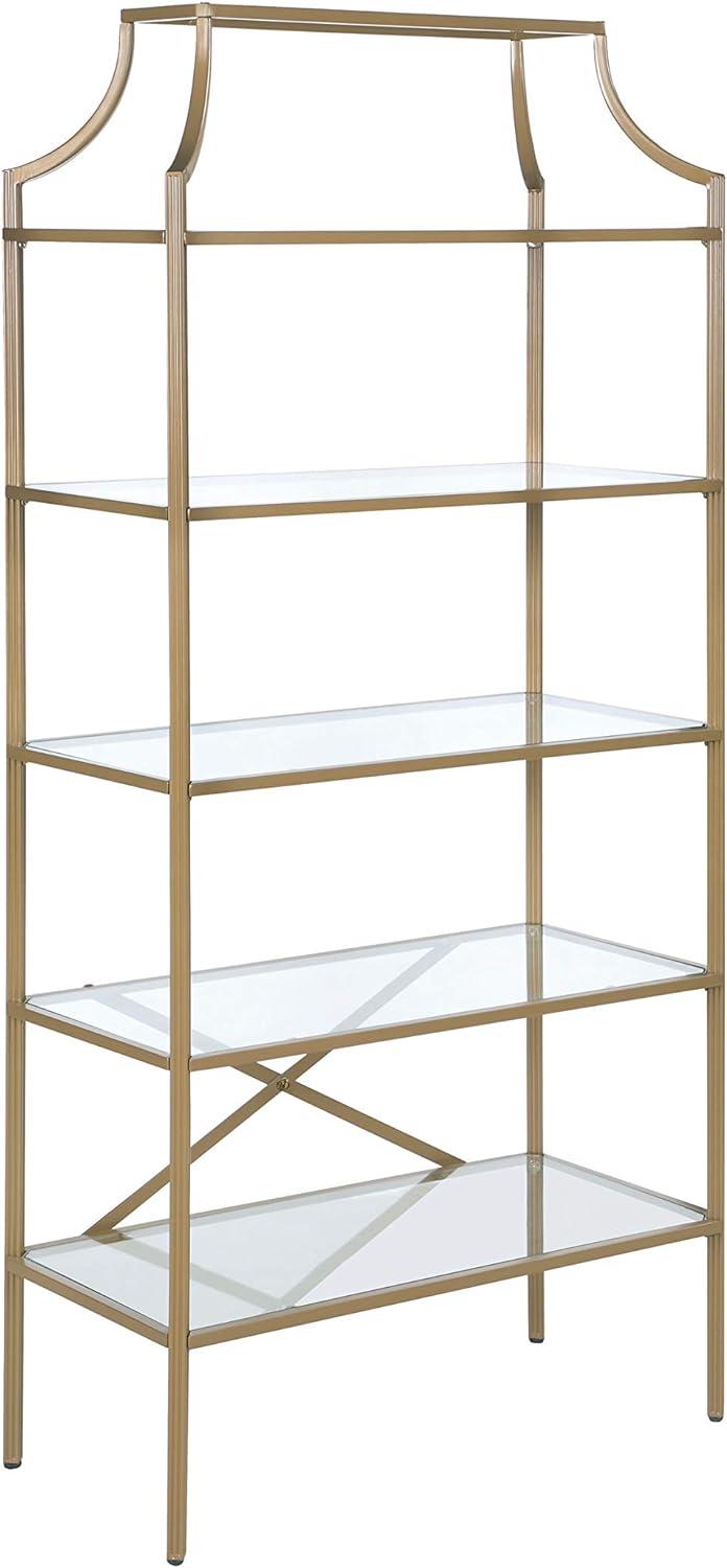 Gold Metal and Glass 5-Shelf Bookcase Etagere