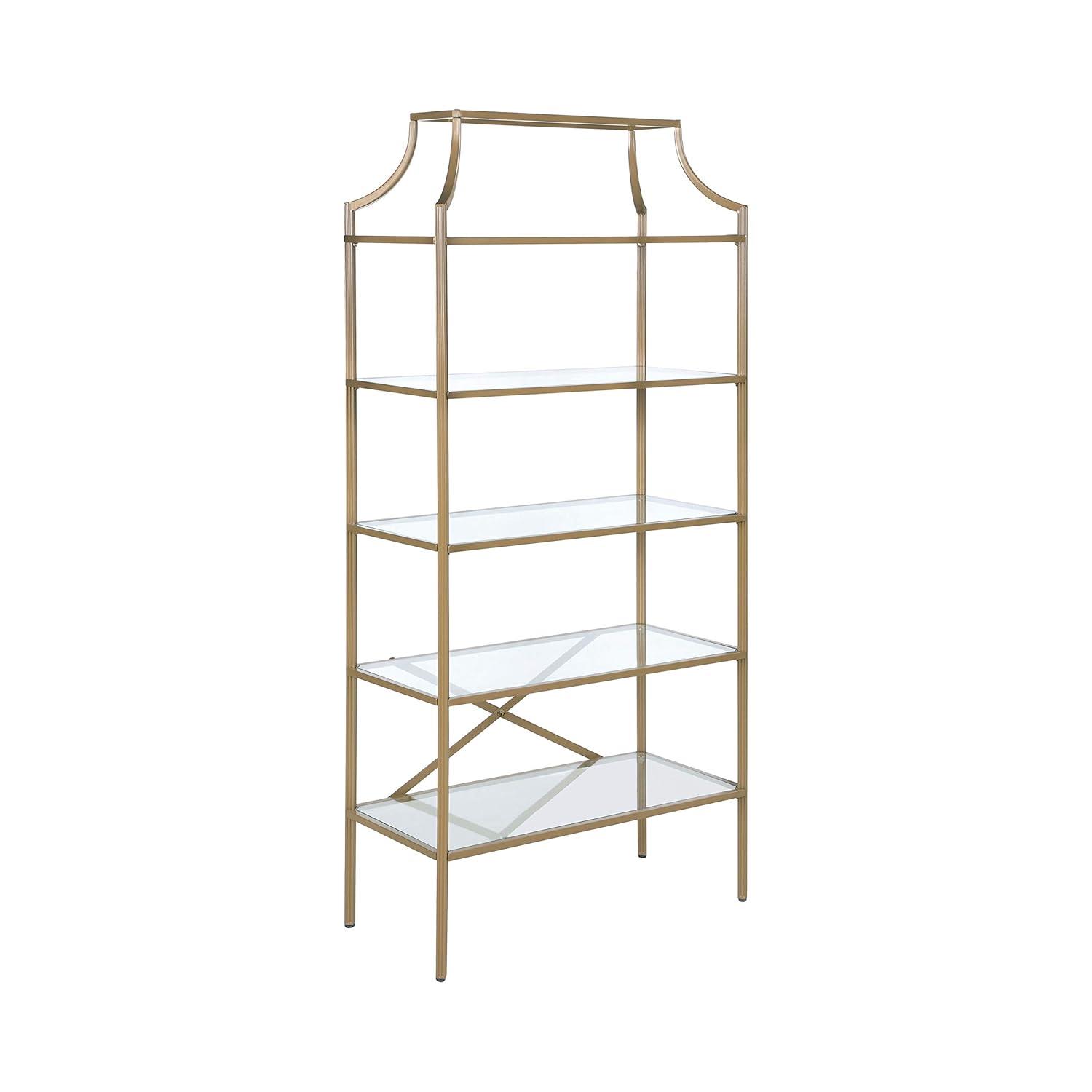 Coaster 70" Serena Modern 5 Tier Tempered Glass Shelves Bookcase Matte Gold