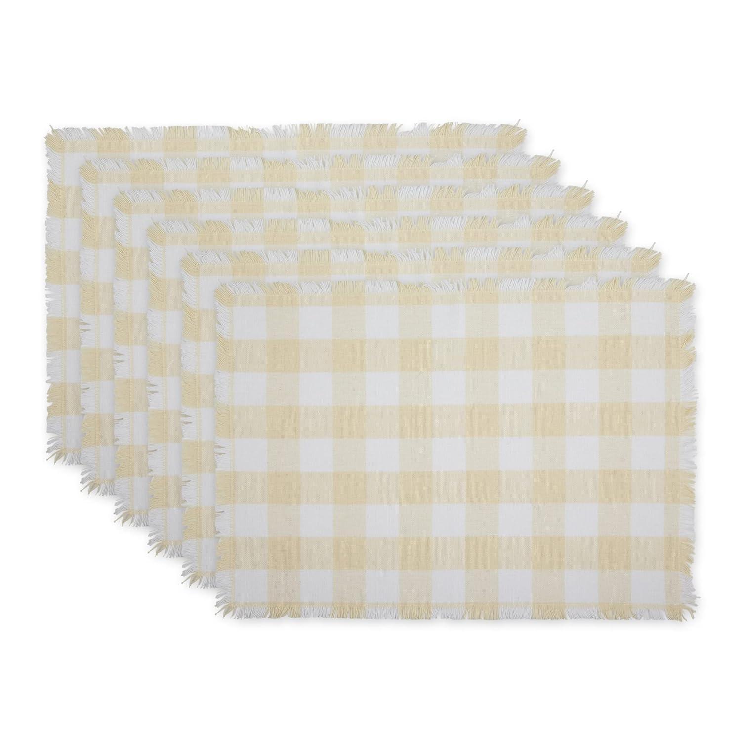 Design Imports Natural Heavyweight Check Fringed Placemat Set/6