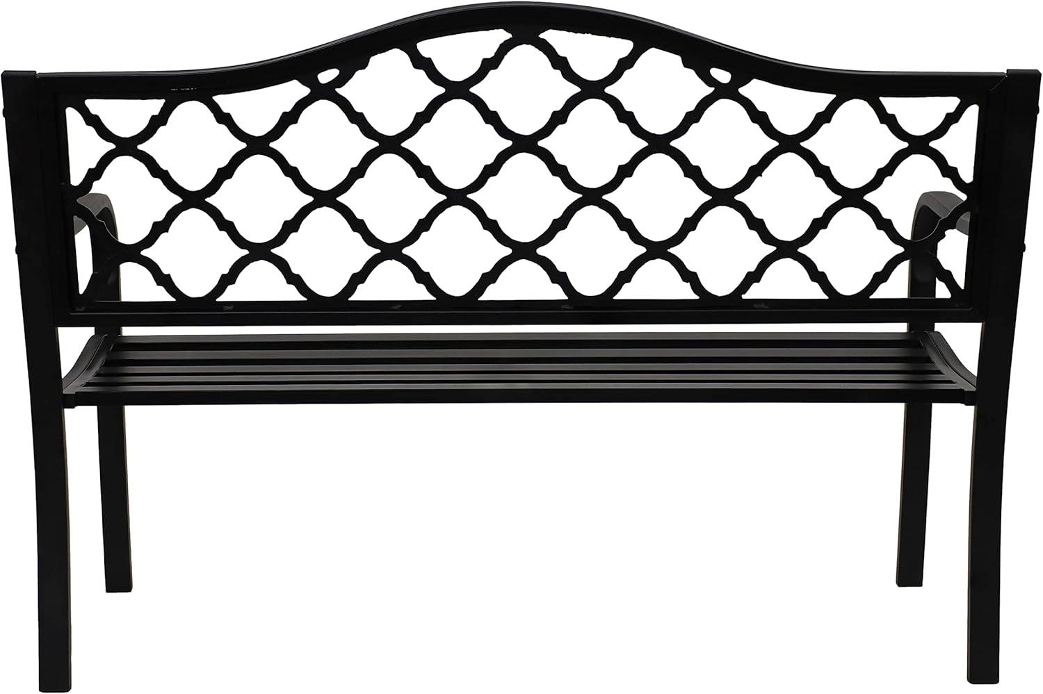 Sunnydaze 2-Person Lattice Design Black Cast Iron Outdoor Garden Bench