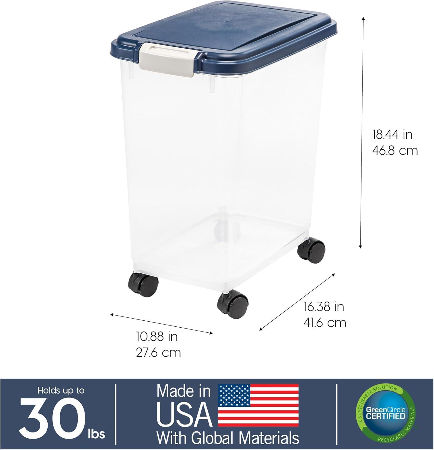 Translucent 33 Quart Airtight Pet Food Storage with Casters