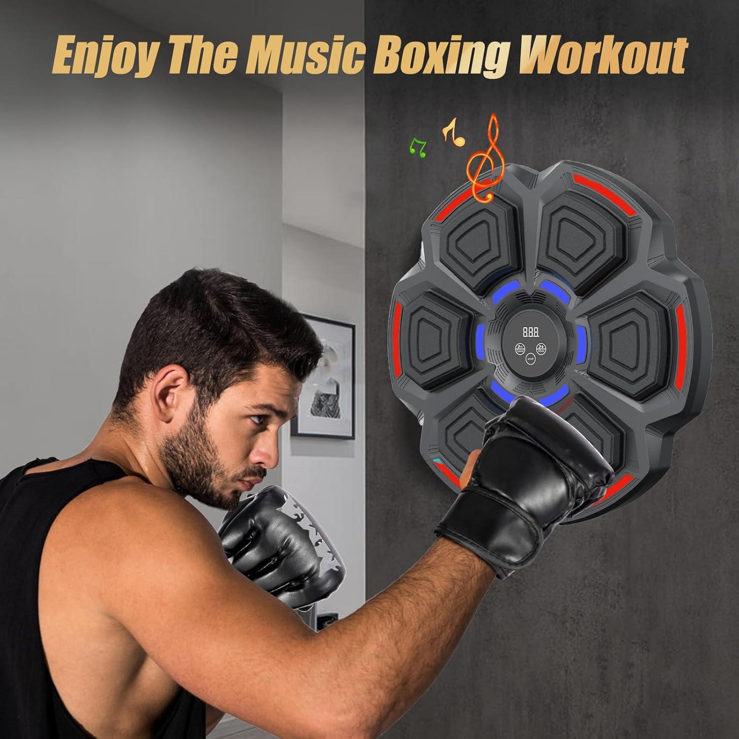 Music Boxing Machine for Adults : Smart Bluetooth Wall Mounted Punching Trainer with Gloves - Interactive Boxing Target - Workout Boxing Equipment for Home Gym Office