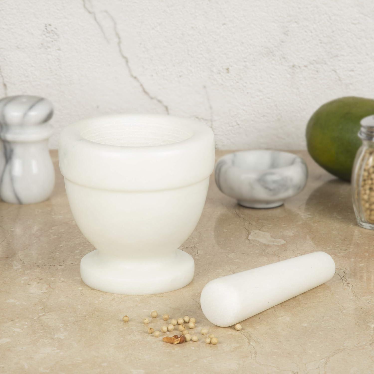 Creative Home Genuine Natural White Marble Mortar and Pestle Set, 4" x 4"