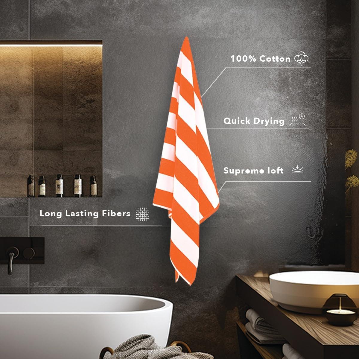 American Soft Linen Beach Towel, 100% Cotton Cabana Striped Beach Towel, 30 in by 60 in Soft Absorbent Beach Pool Towel
, Orange
