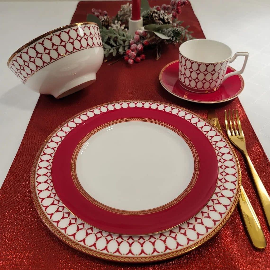 Bone China Porcelain Dinnerware Set, Elegant Dinner Set, Service for 4. Dinner Plates, Soup Plates, Flat Plates