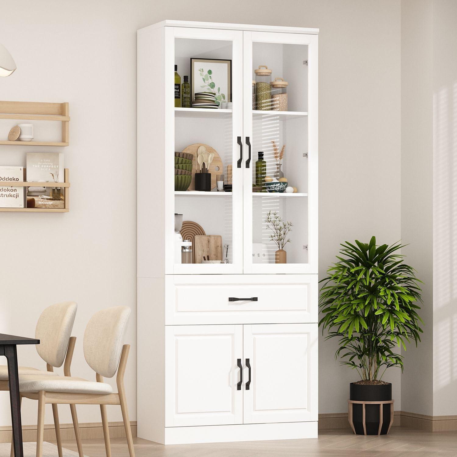 China Cabinet with Tempered Glass Doors Glass Door Storage Cabinet 31.5"W