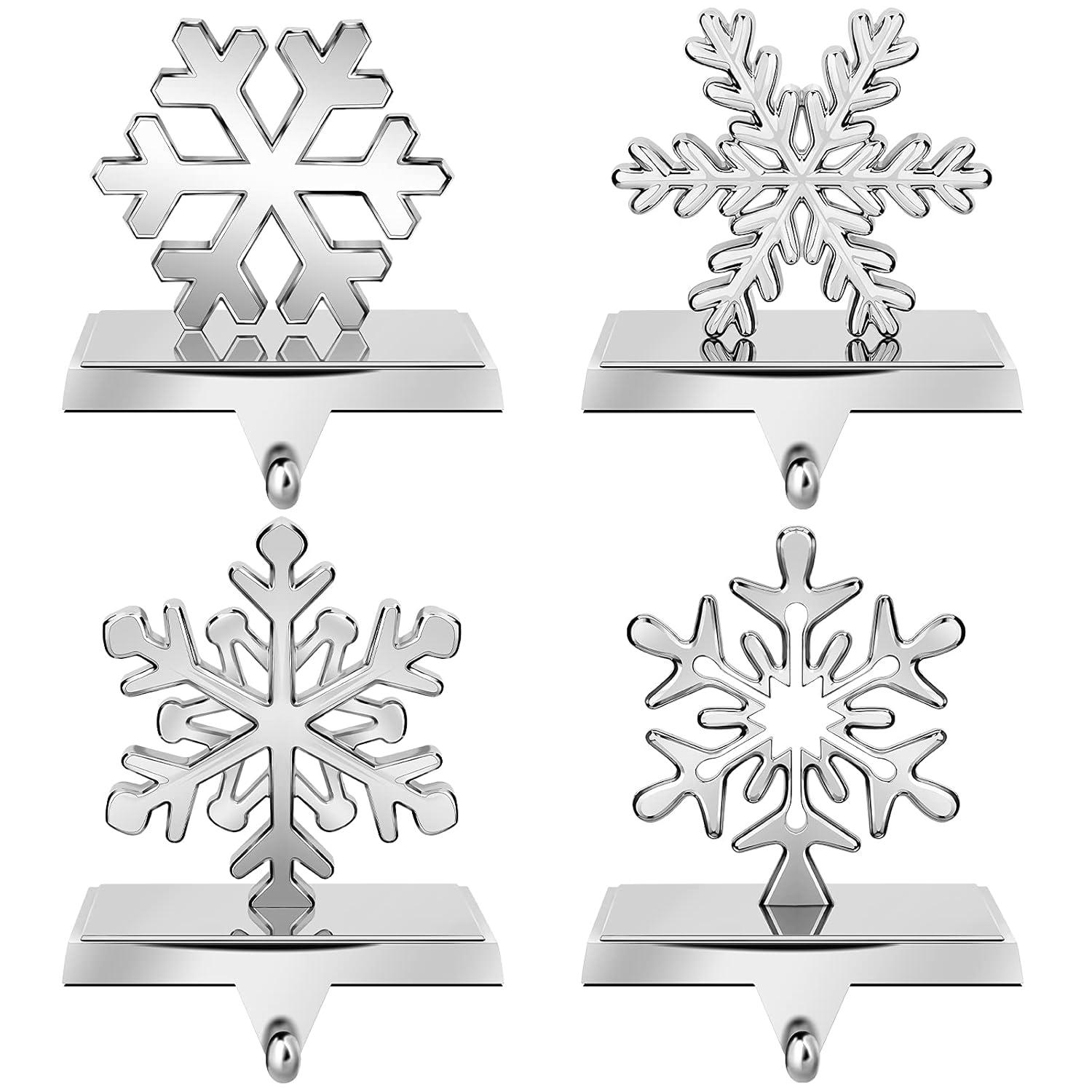 Season 4 Sparkles 4 Pieces Snowflake Stocking Holder Metal for Hanging Stockings