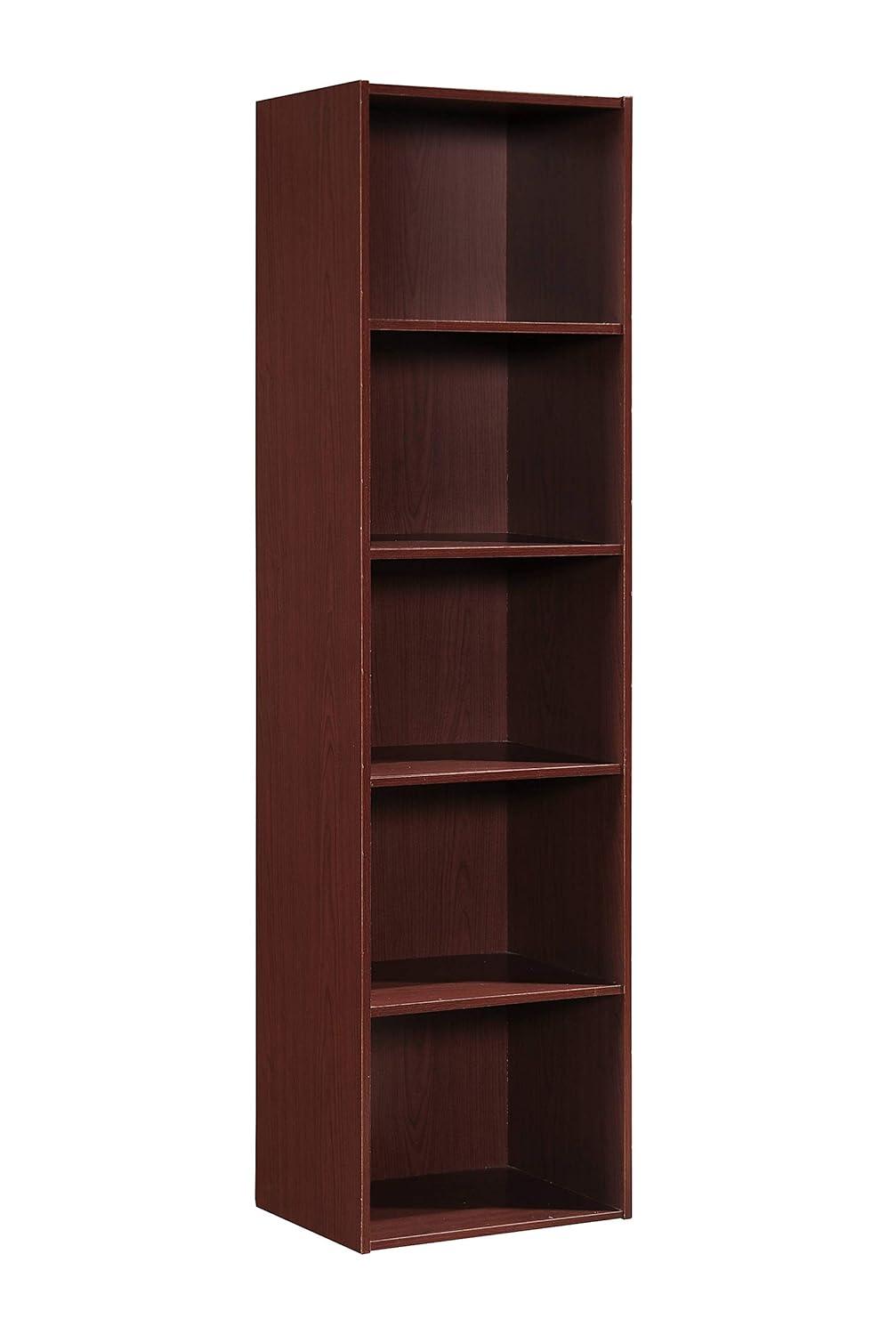 Hodedah 12 x 16 x 60 Inch 5 Shelf Bookcase and Office Organizer Solution for Living Room, Bedroom, Office, or Nursery, Mahogany Wood Finish