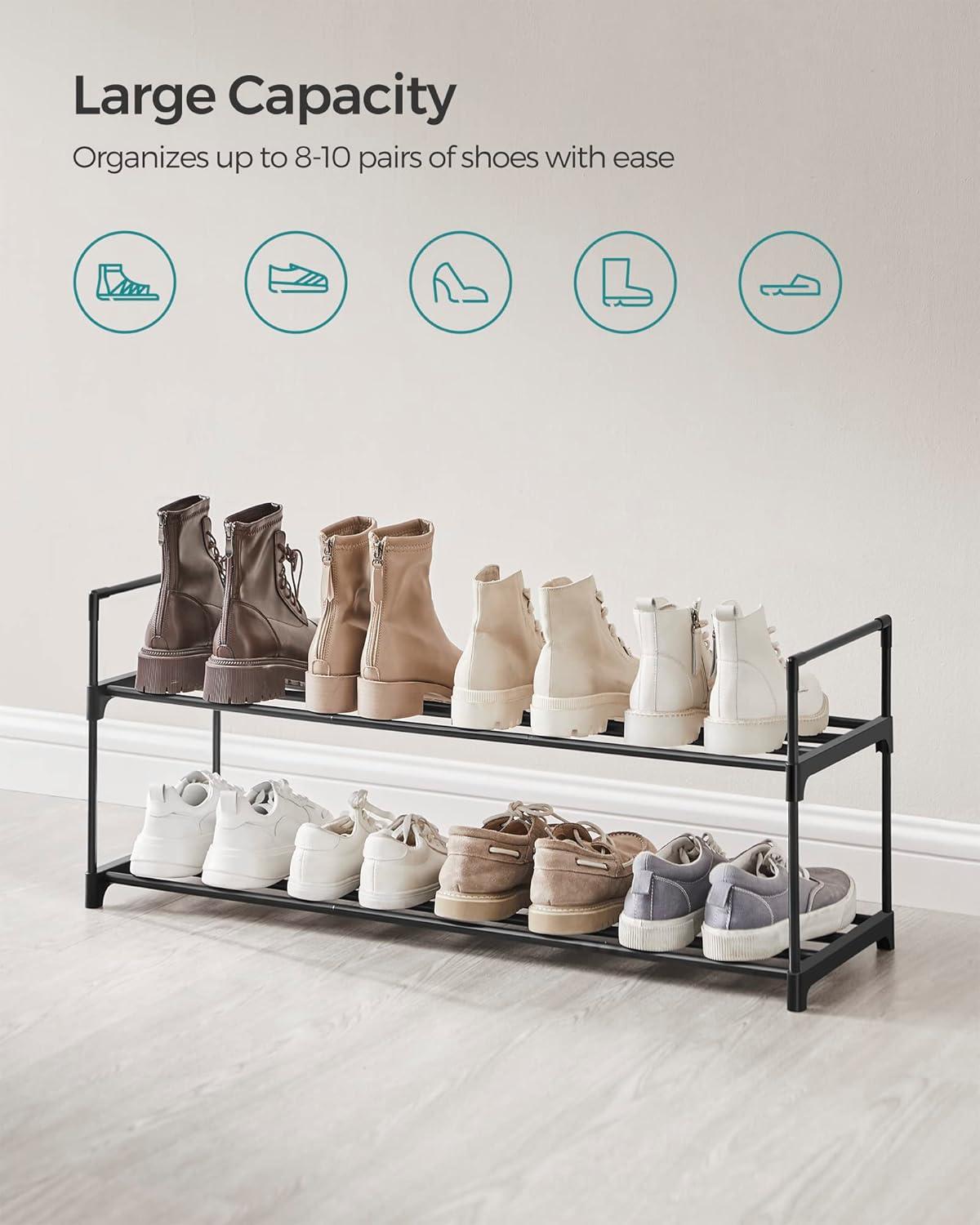 Black 2-Tier Metal Shoe Storage Shelf