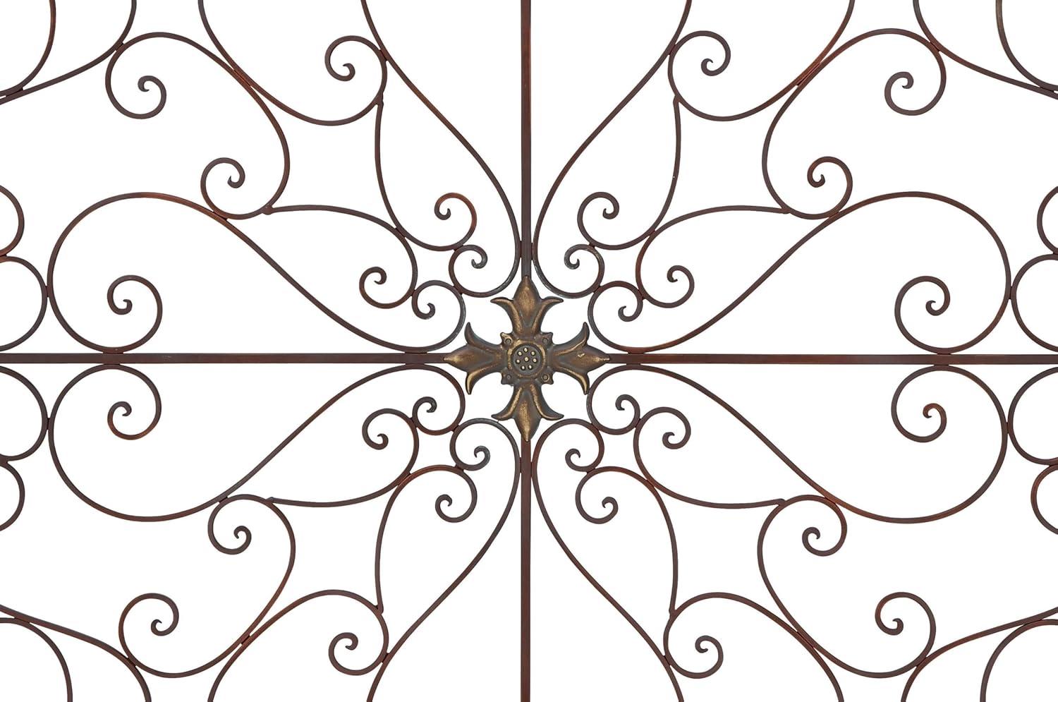 42" Metal Fleur De Lis Scrollwork Wall Decor Brown - Olivia & May: Rustic Iron Artwork