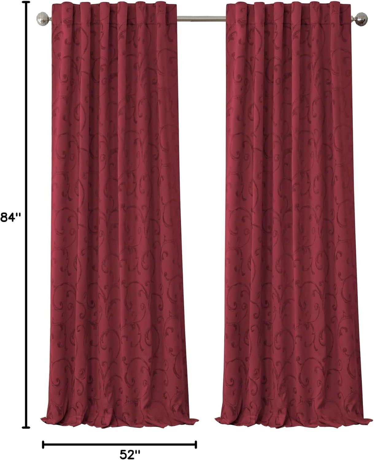 Rouge Wine Polyester Blackout Curtain Panel with Trim Embellishment