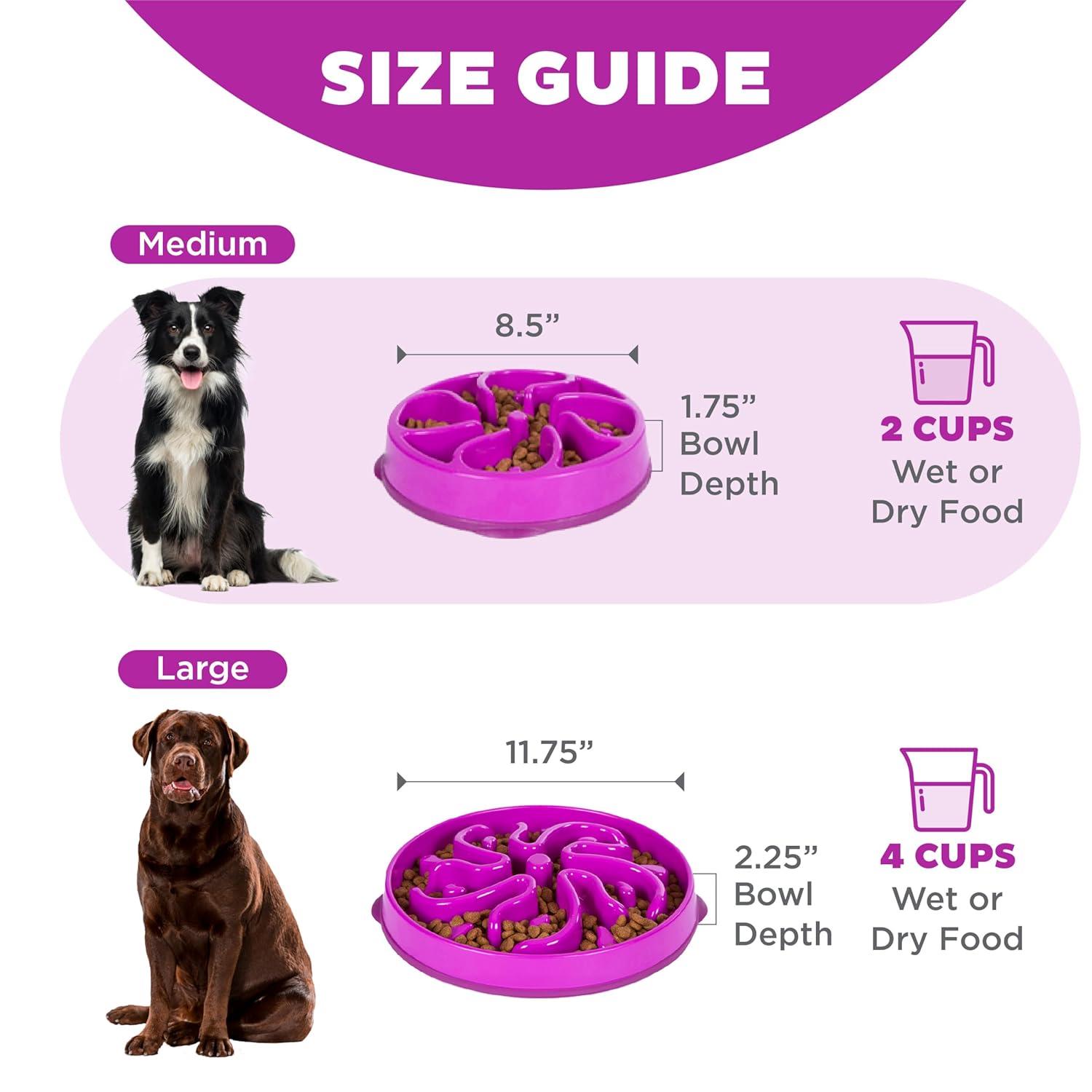 Outward Hound Fun Feeder Slo Bowl, Medium Slow Feeder Dog Bowl, 2 Cups, Purple