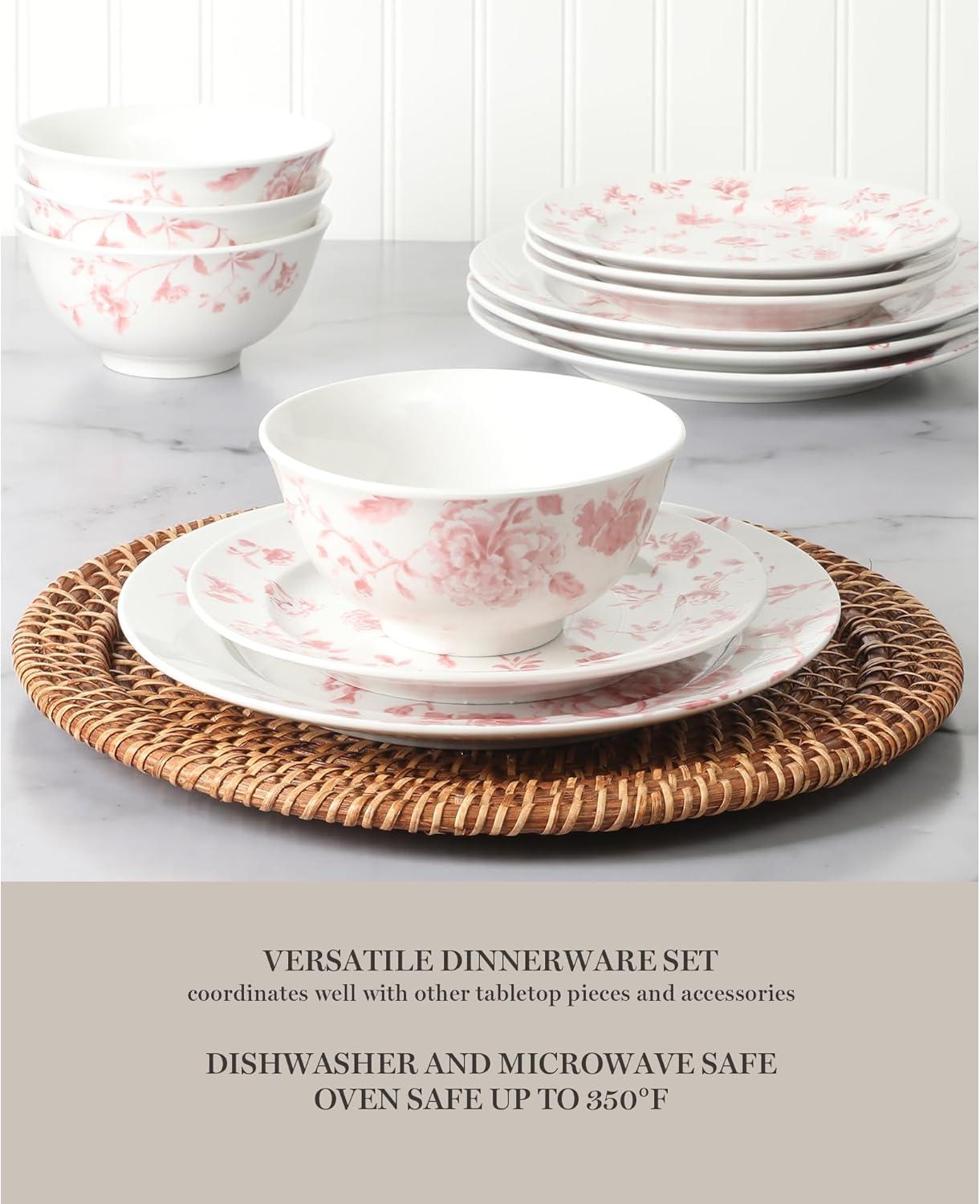 Pink Floral Porcelain Dinnerware Set, Service for 4