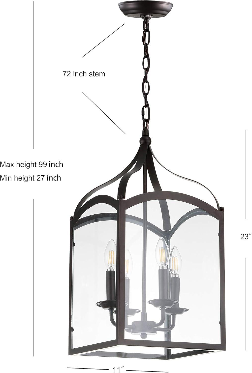 JONATHAN Y Ruth 11" 4-light Traditional Classic Lantern Metal/Glass LED Pendant, Oil Rubbed Bronze