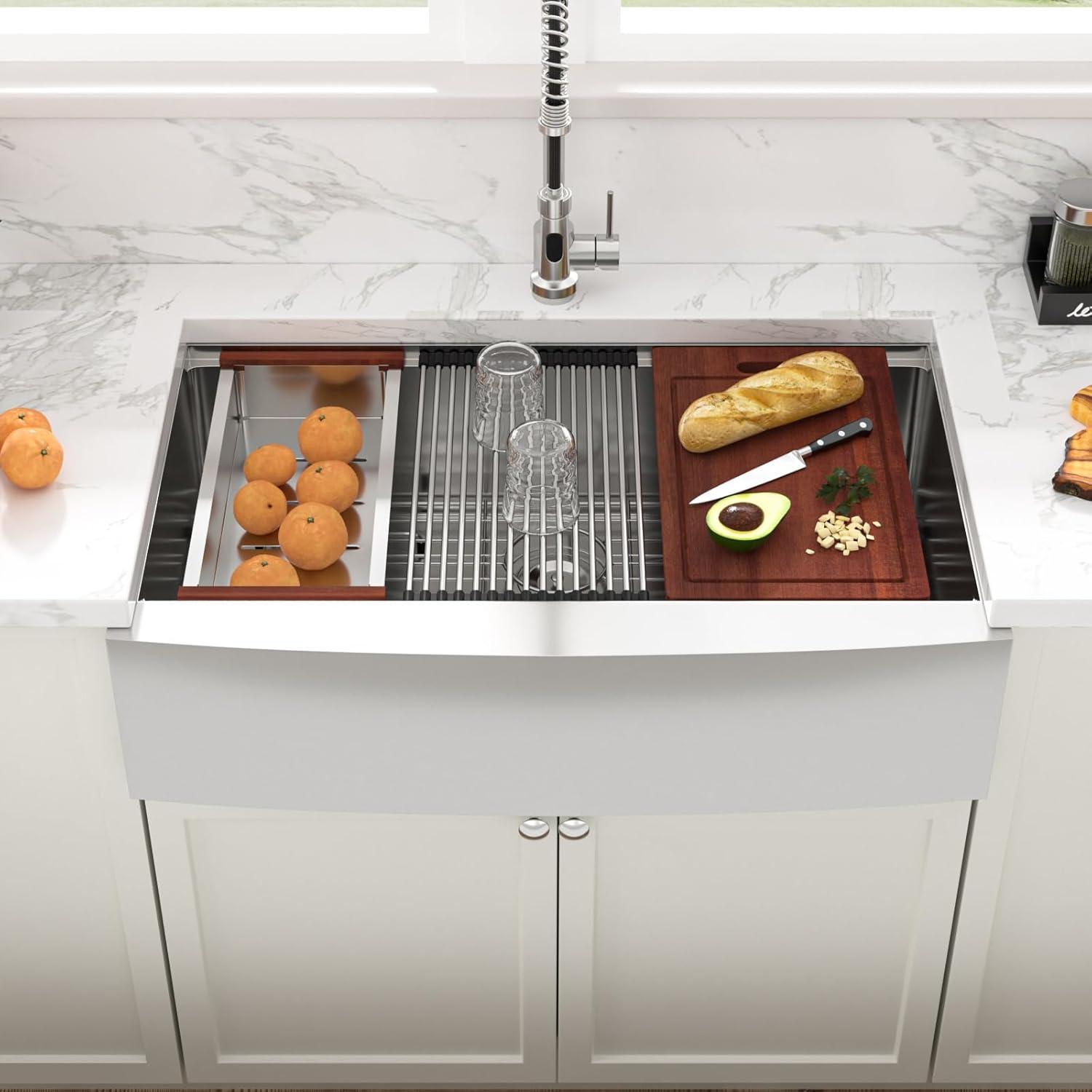 36 Farmhouse Sink Stainless Steel Kitchen Sink Apron Front Ledge Workstation Single Bowl Farm Sink