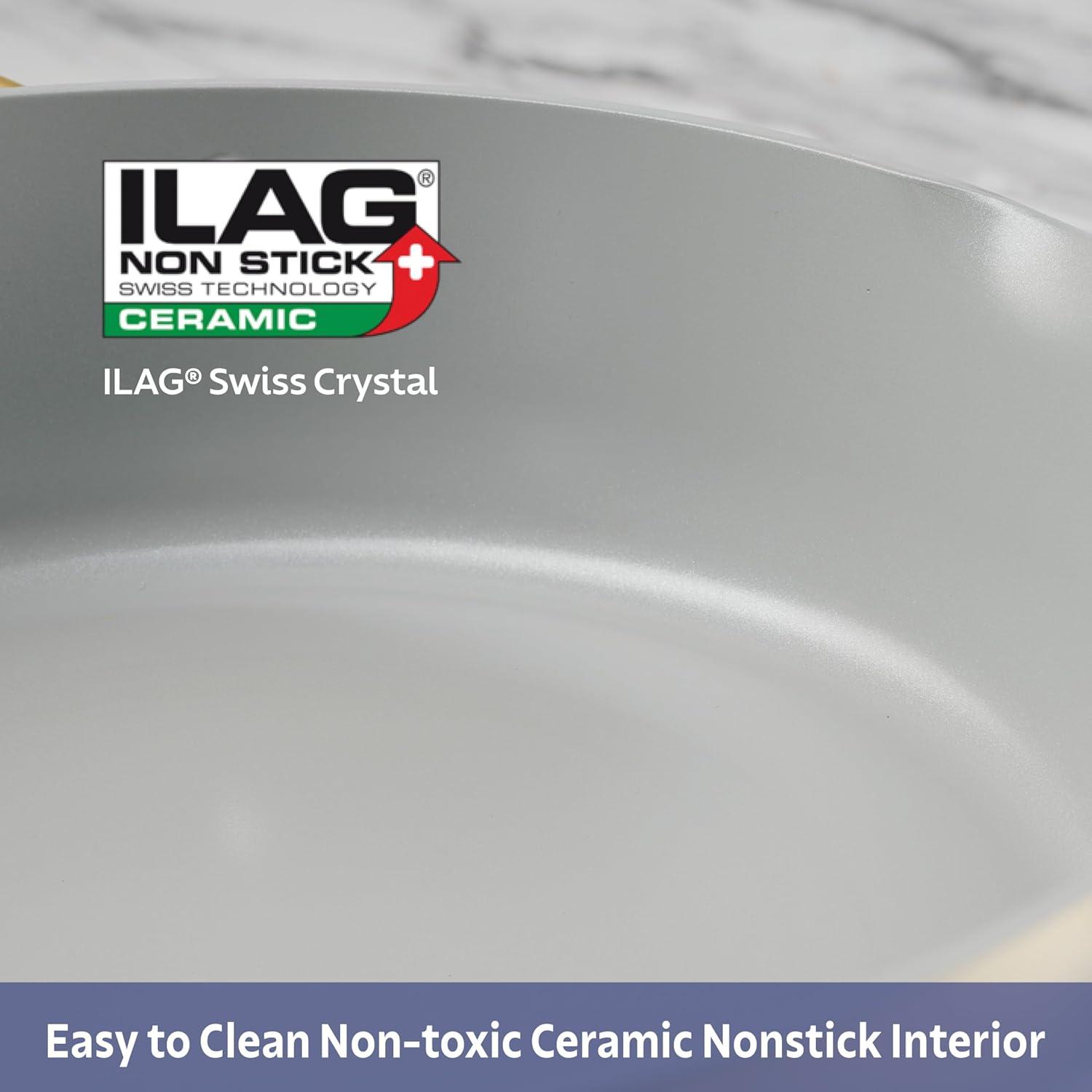 Tramontina Fiora 4.25-Quart Multipurpose Ceramic Non Stick Cooking Pan with Lid, White