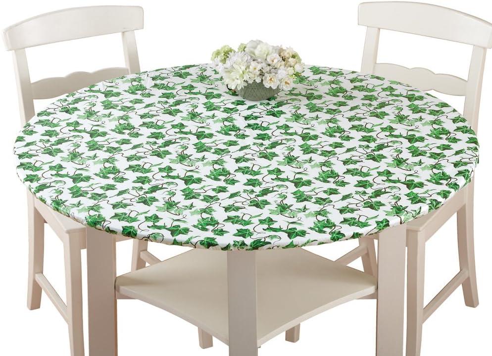 Collections Etc Fitted Elastic Vinyl Table Cover 48" Round IVY Green