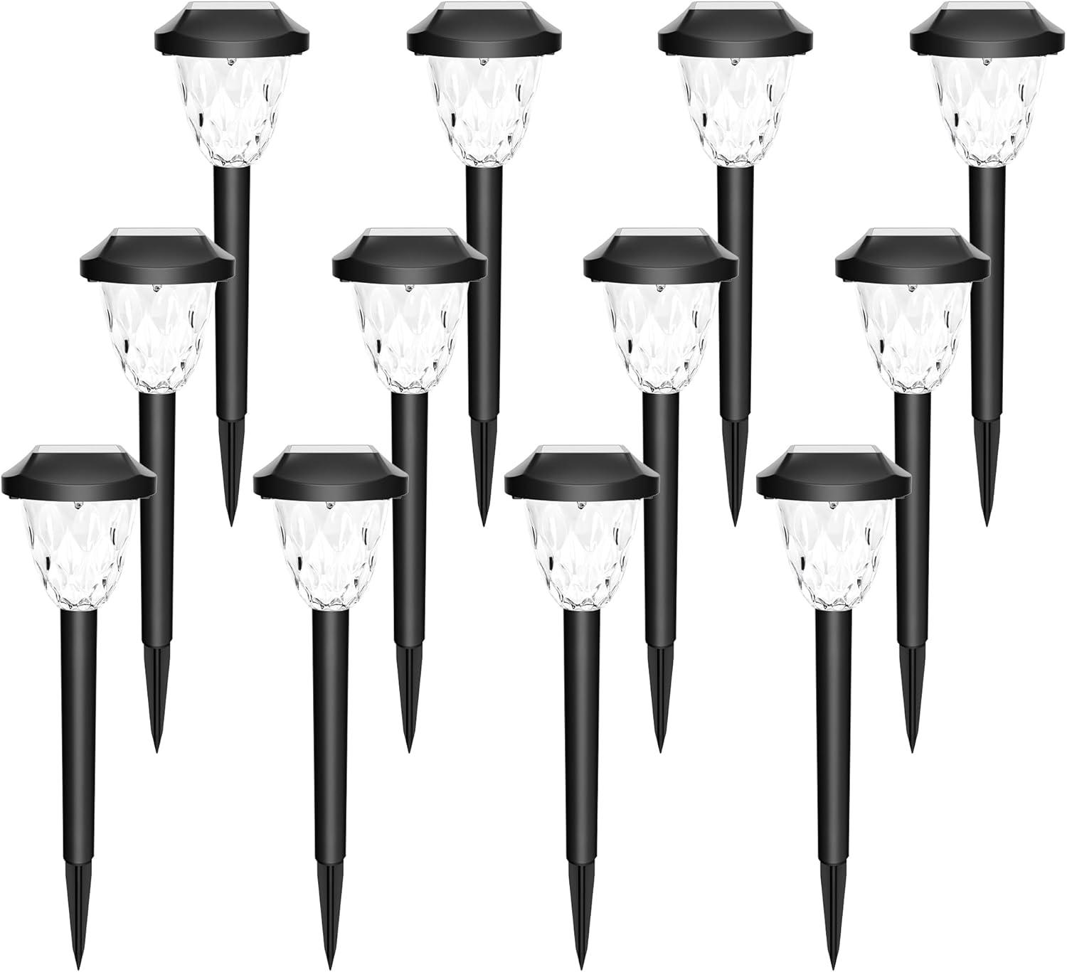gigalumi 12 Pack Solar Pathway Lights, Waterproof Auto On/Off Outdoor Solar Lights for Garden,Walkway and Driveway,2800K