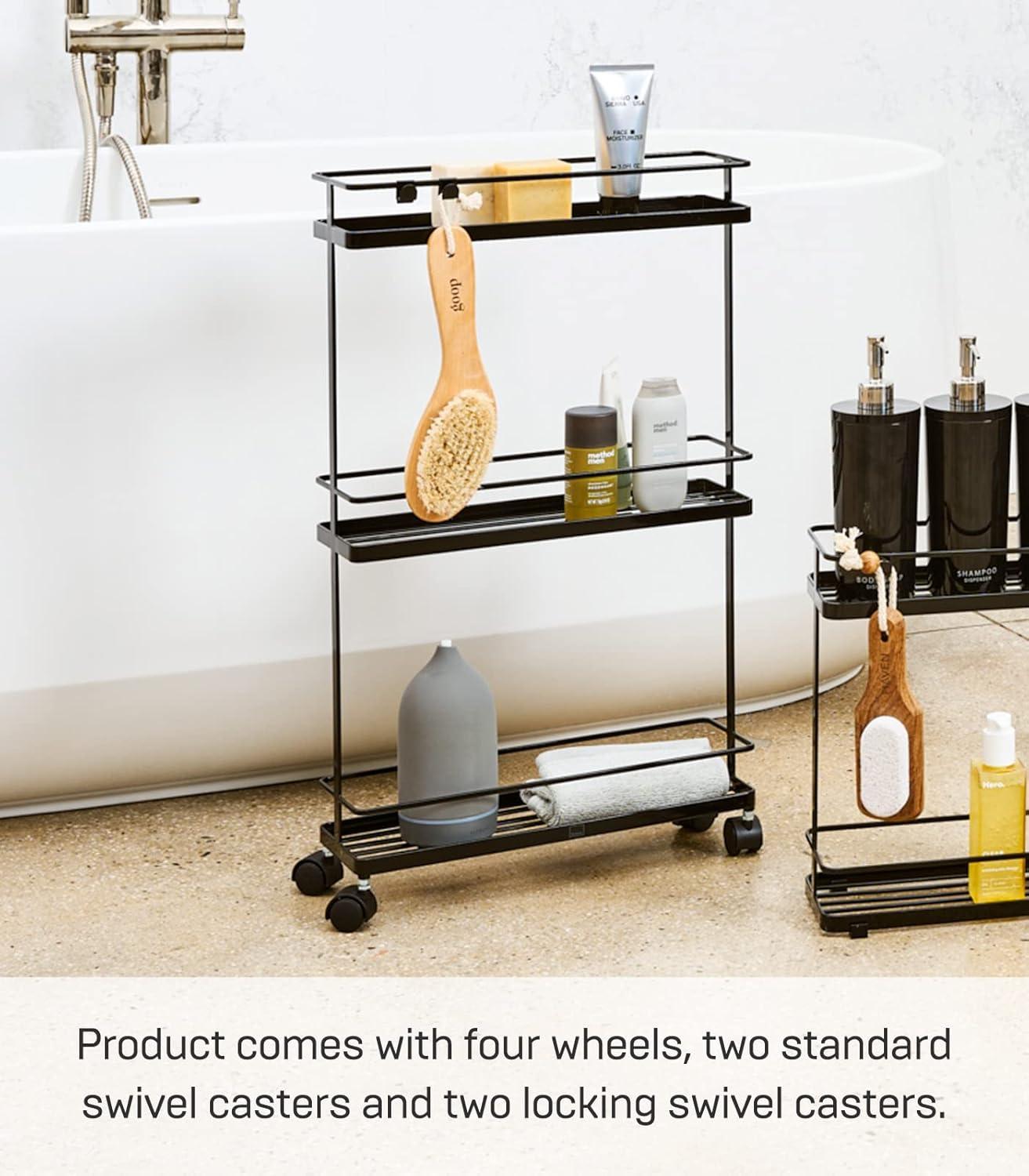Tower Yamazaki Home Rolling Kitchen Island Metal Storage Cart, Portable Organizer Shelves