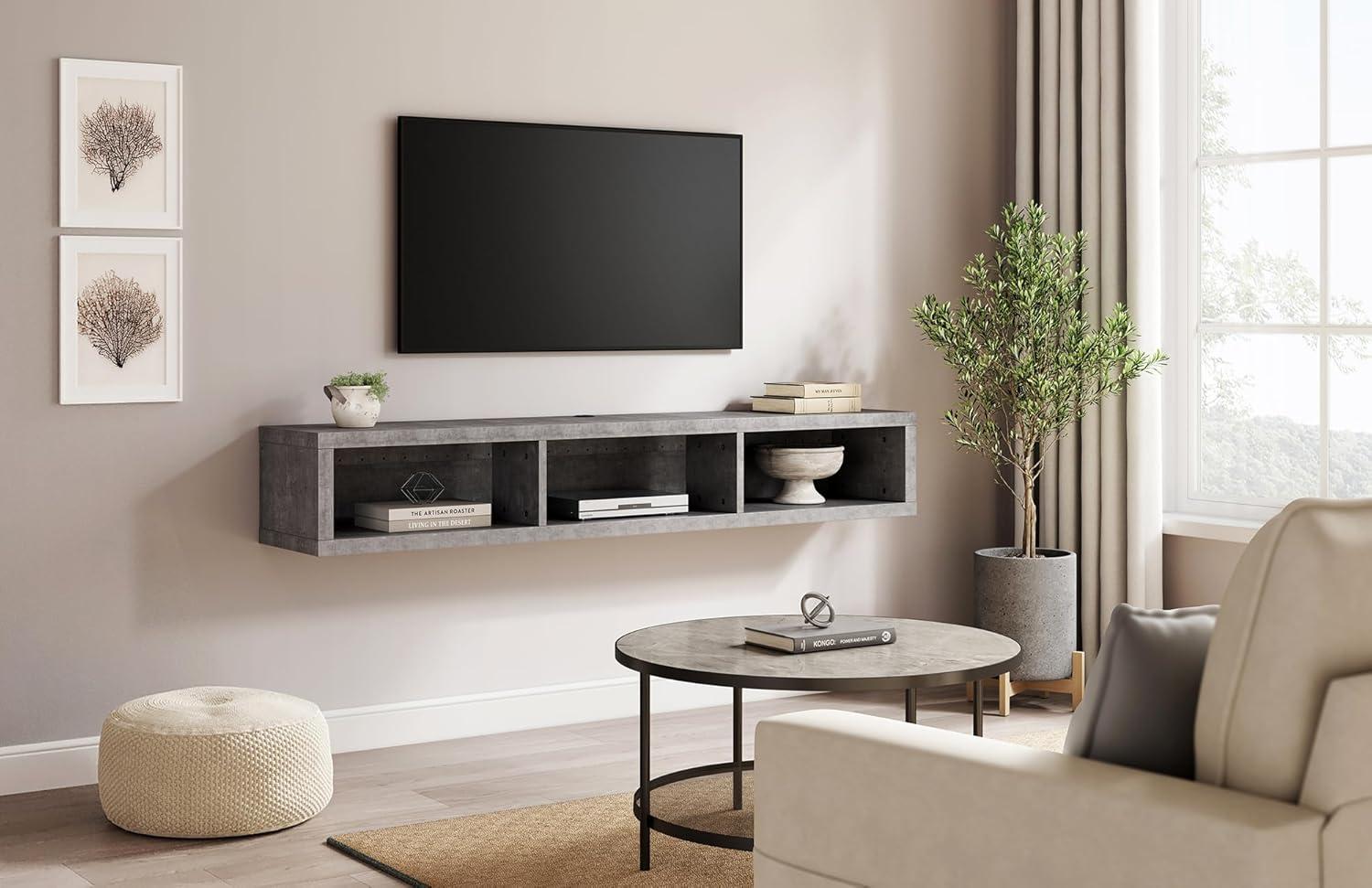 Martin Furniture Shallow Wall Mounted A/V Console TV Stand for TVs up to 60" Gray