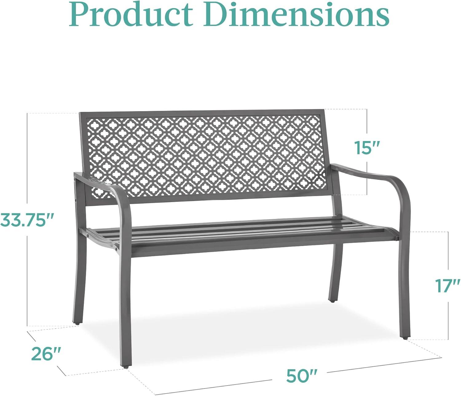 Red Barrel Studio® 2-Person Outdoor Metal Bench with Geometric Backrest, 790lb Capacity, for Garden, Patio, and Entryway