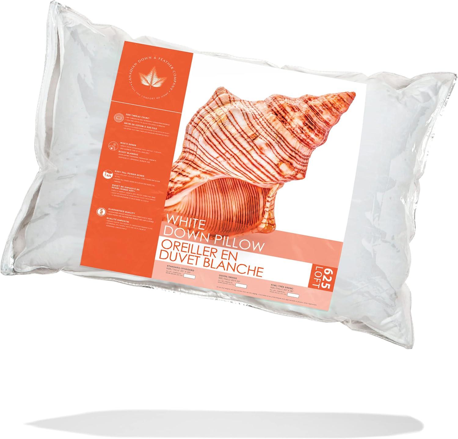 Canadian Down & Feather Company - 625 Loft White Down Pillow, Medium Support - Standard Size