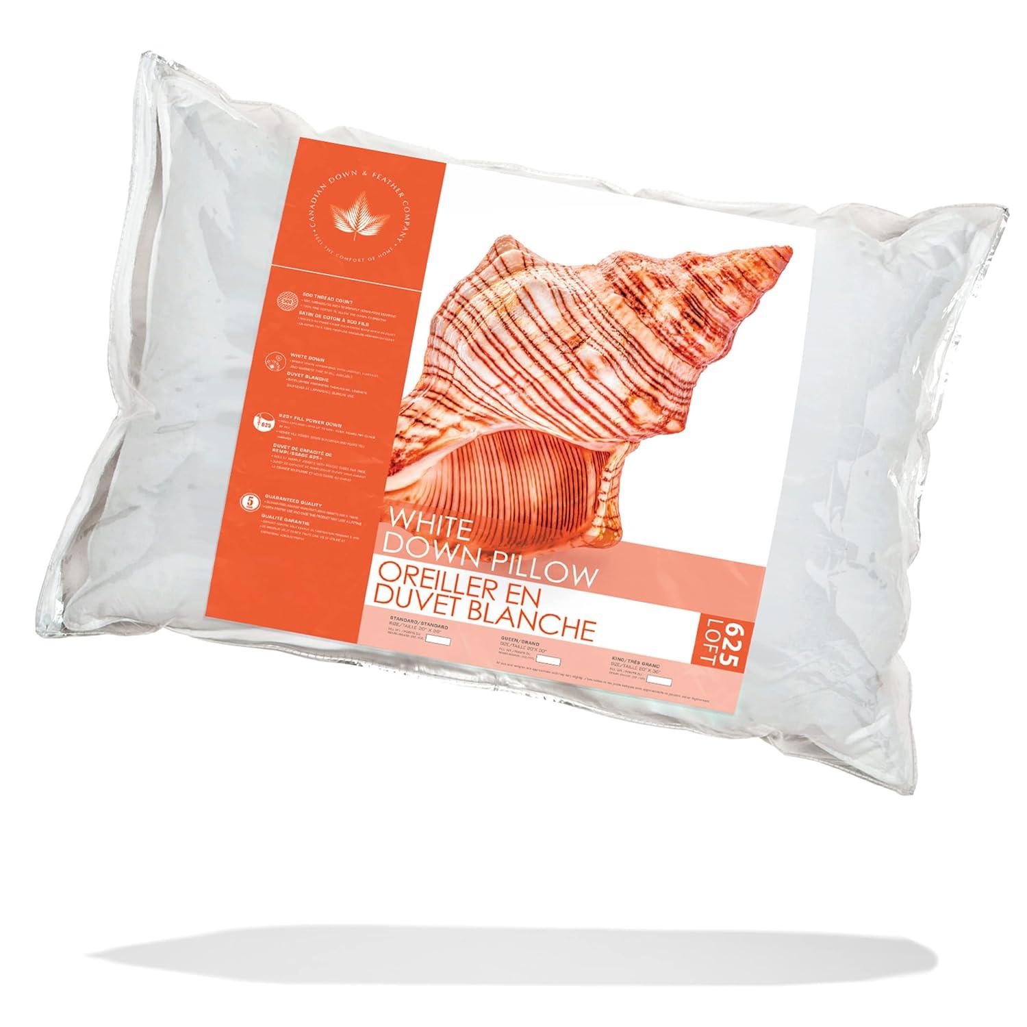 Canadian Down & Feather Company - 625 Loft White Down Pillow, Medium Support - Standard Size