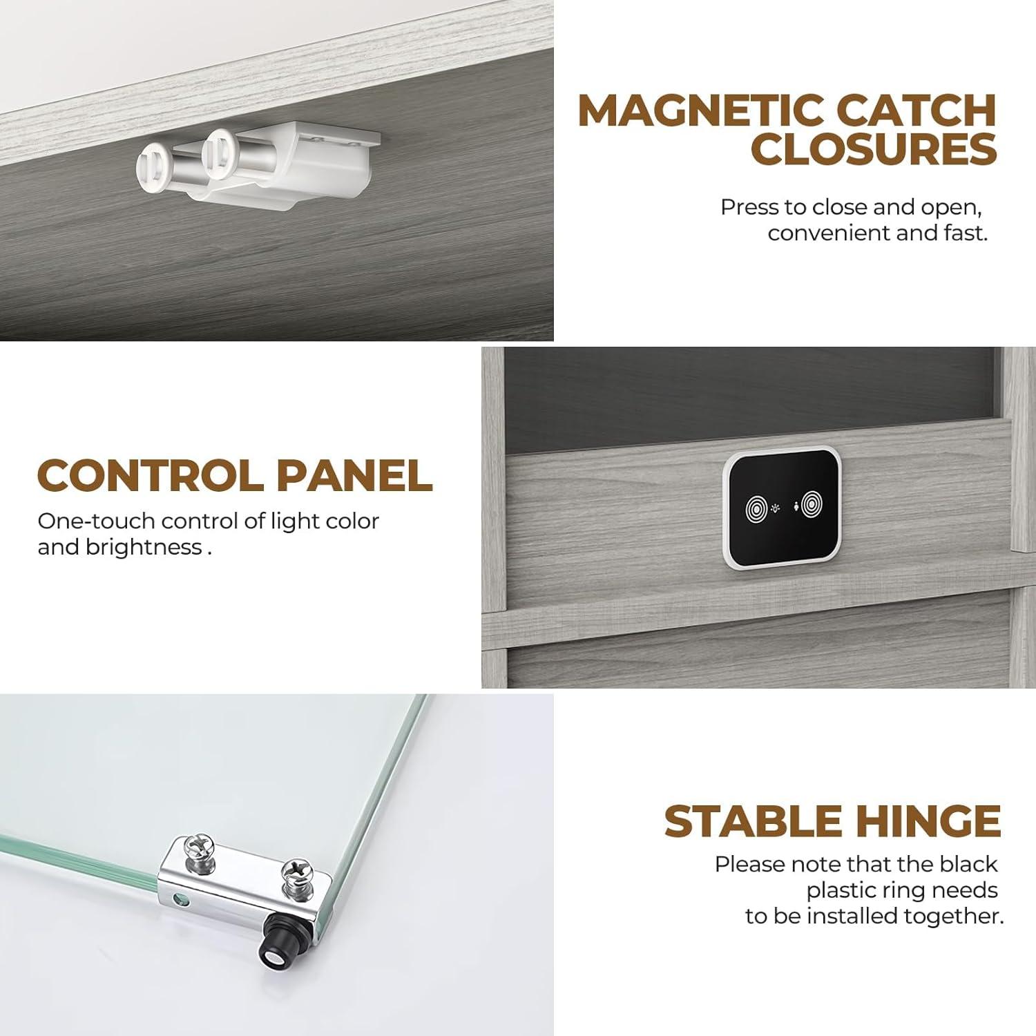 Ivy Bronx Display Cabinet with Glass Doors, 4-Tier Curio Cabinet&Bookcase with 3 Color Light for Collectibles