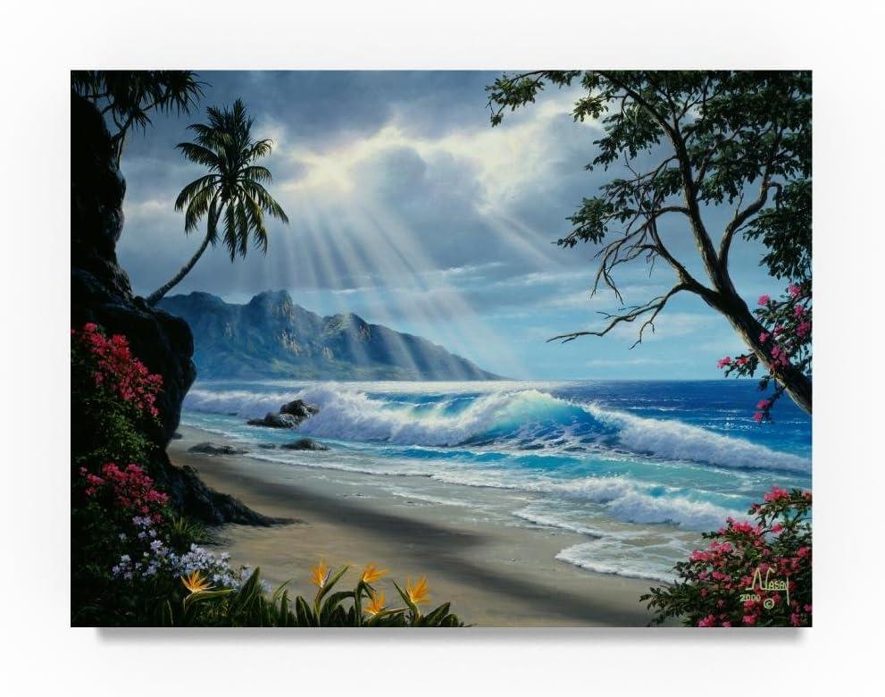 Waves Under Clouds Landscape Canvas Print with Frame