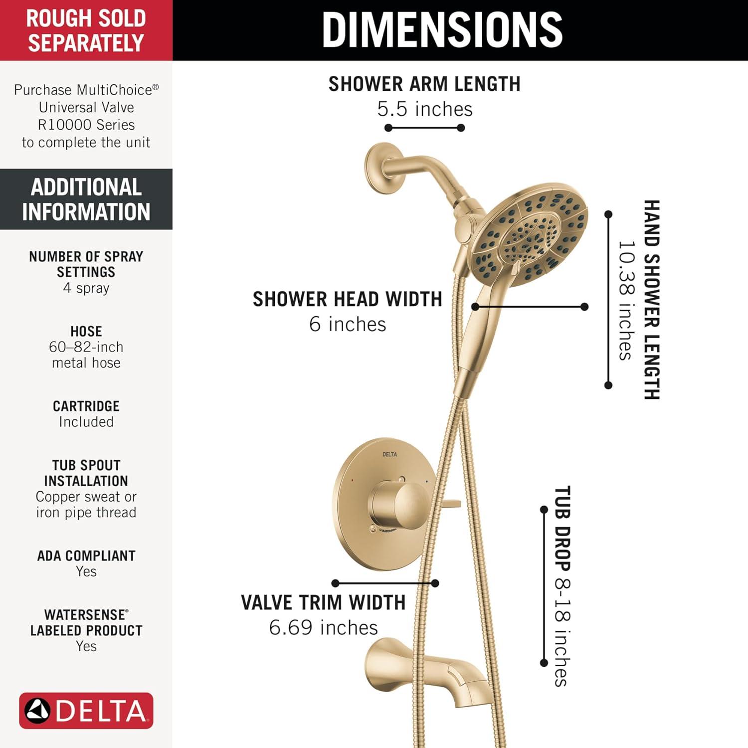 Delta Albion Single-Function Tub Shower Faucet Set, Shower Trim Kit with In2ition Shower Head T144855-CZ-I