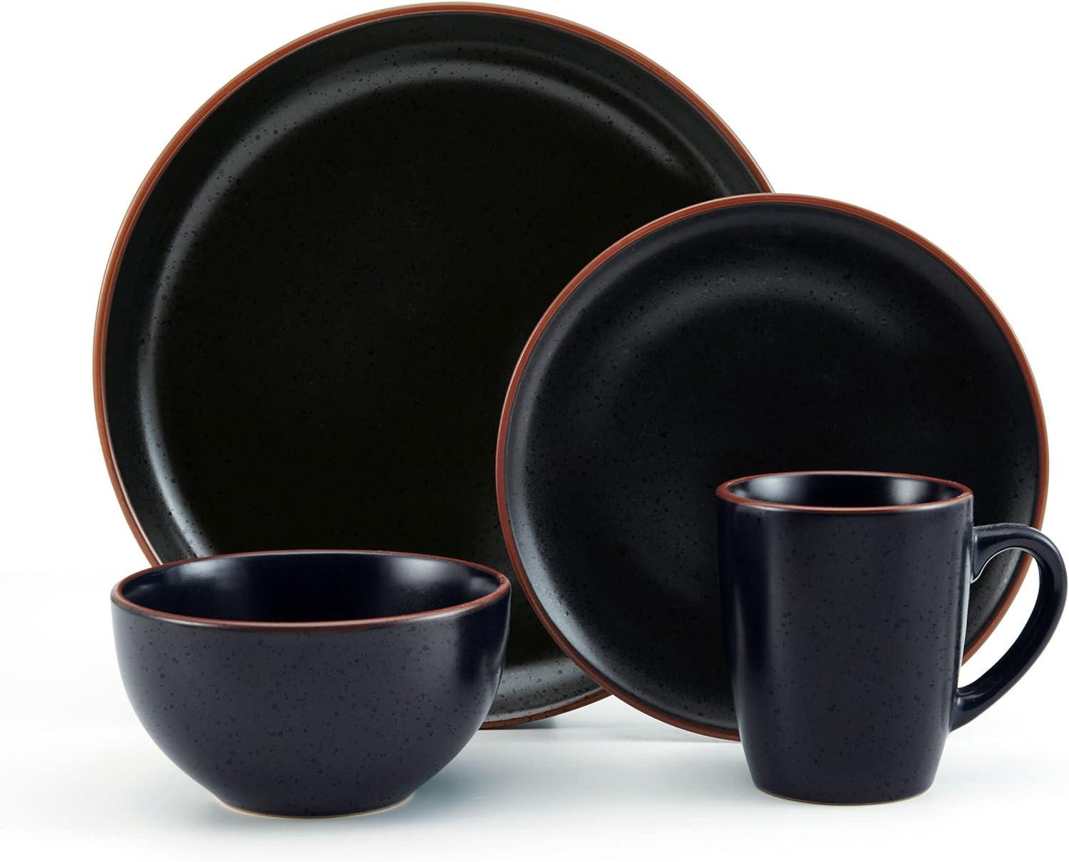 Hunter Black Ceramic 16-Piece Dinnerware Set, Service for 4