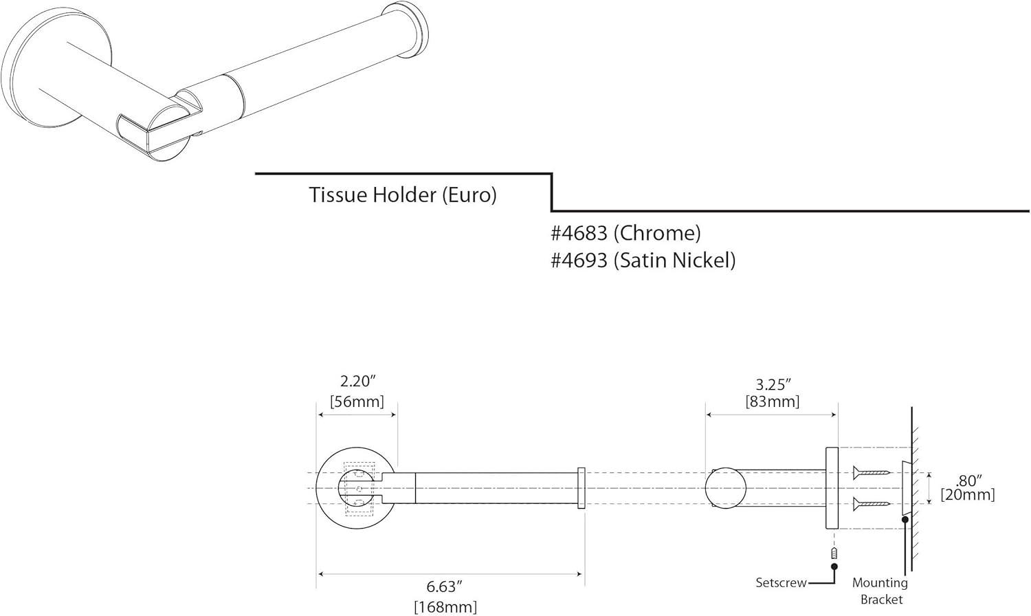 Channel Chrome Euro Style Wall Mount Tissue Holder