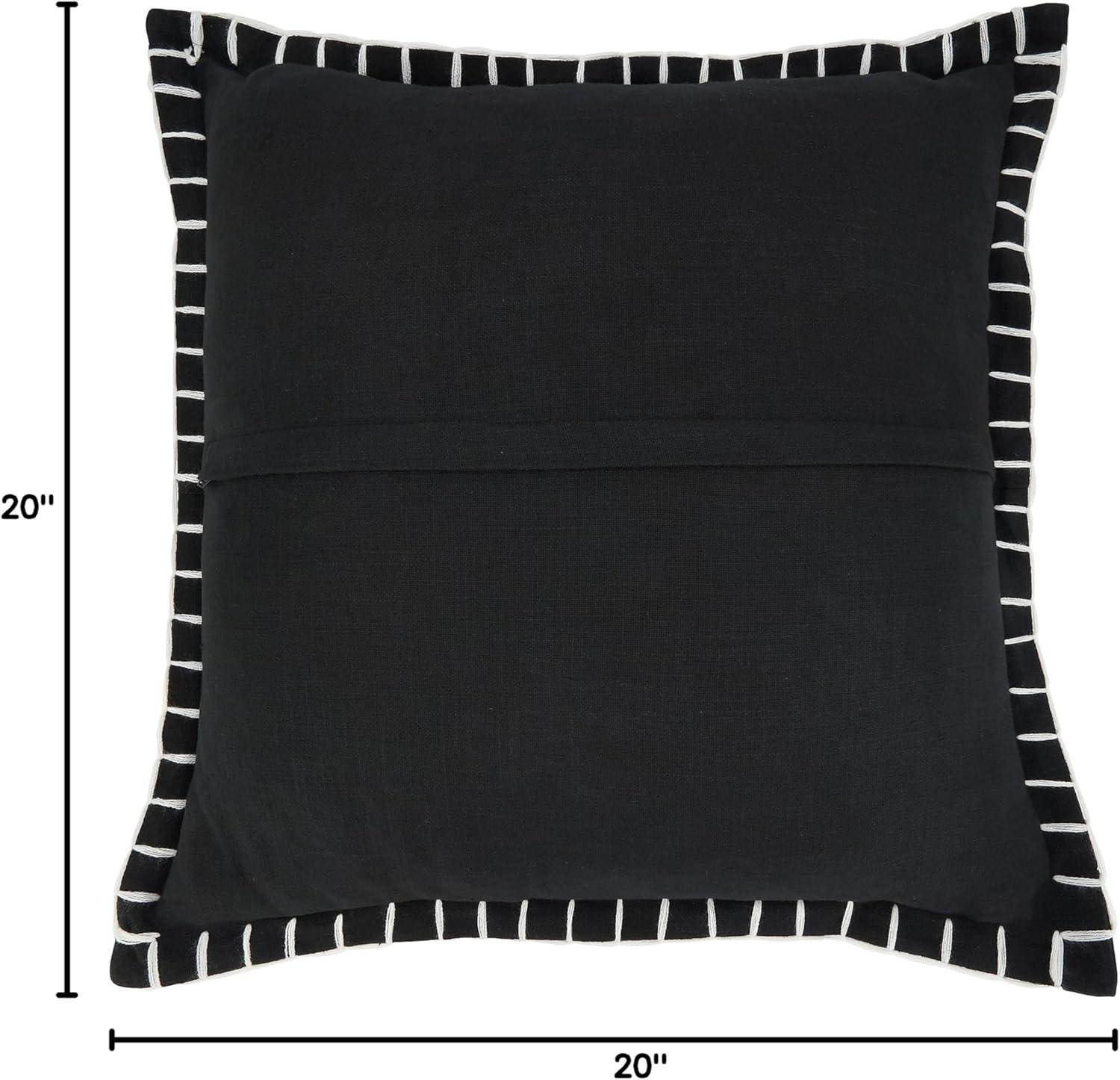 Black Cotton Chunky Whip Stitch Square Throw Pillow