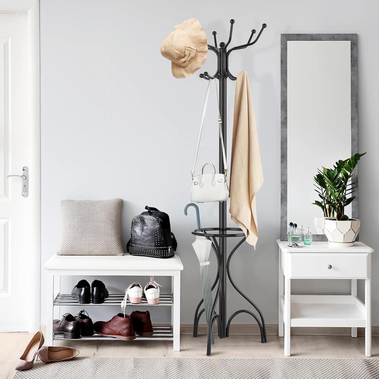 Spaco Vintage Metal Coat Hat Tree Stand Clothes Hanger, Free Standing Coat Tree, Coat Racks for Bedroom and Hallway