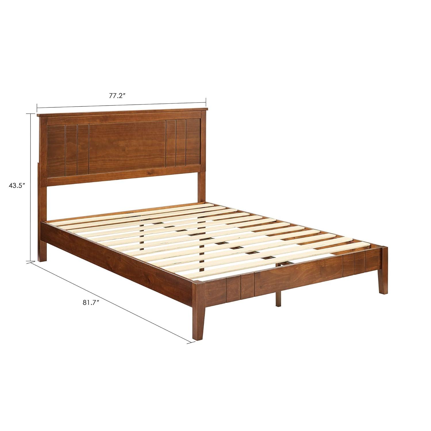 MUSEHOMEINC BF1007WK 12 Inch Tall Easy Assembly Solid Pinewood Mid Century Platform Bed with Headboard and Slat Supports, No Box Spring Needed, King