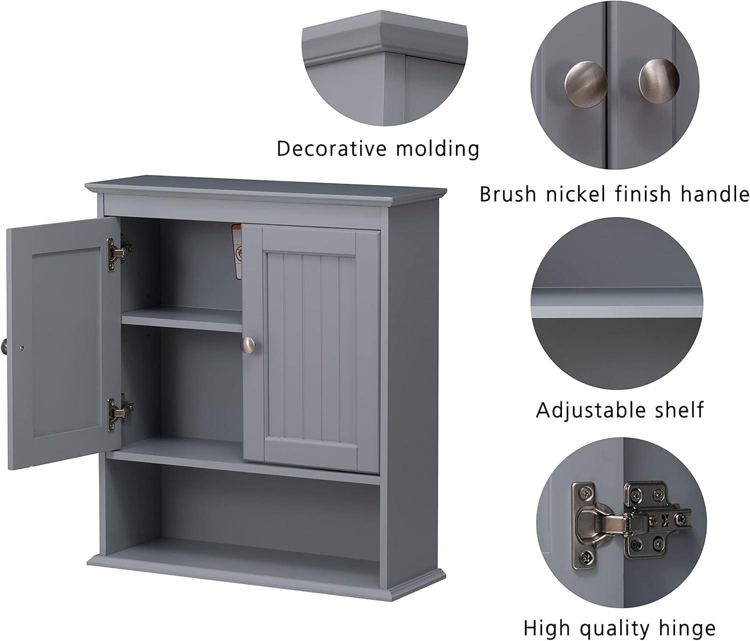 Gray Engineered Wood Wall Mounted Bathroom Cabinet with Shelves