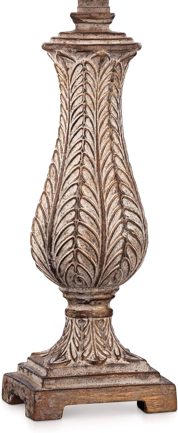 Regency Hill Country Cottage Table Lamp 25" High Antique Gold Leaves Petite Vase Off White Rectangular Shade for Living Room Family Bedroom