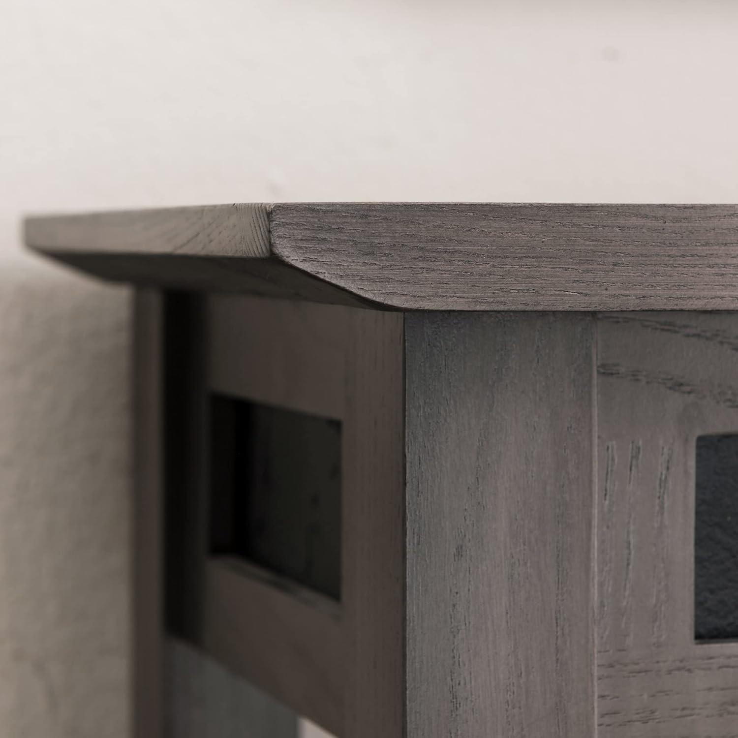 Smoke Gray Oak Console Table with Slate Tile and Shelf